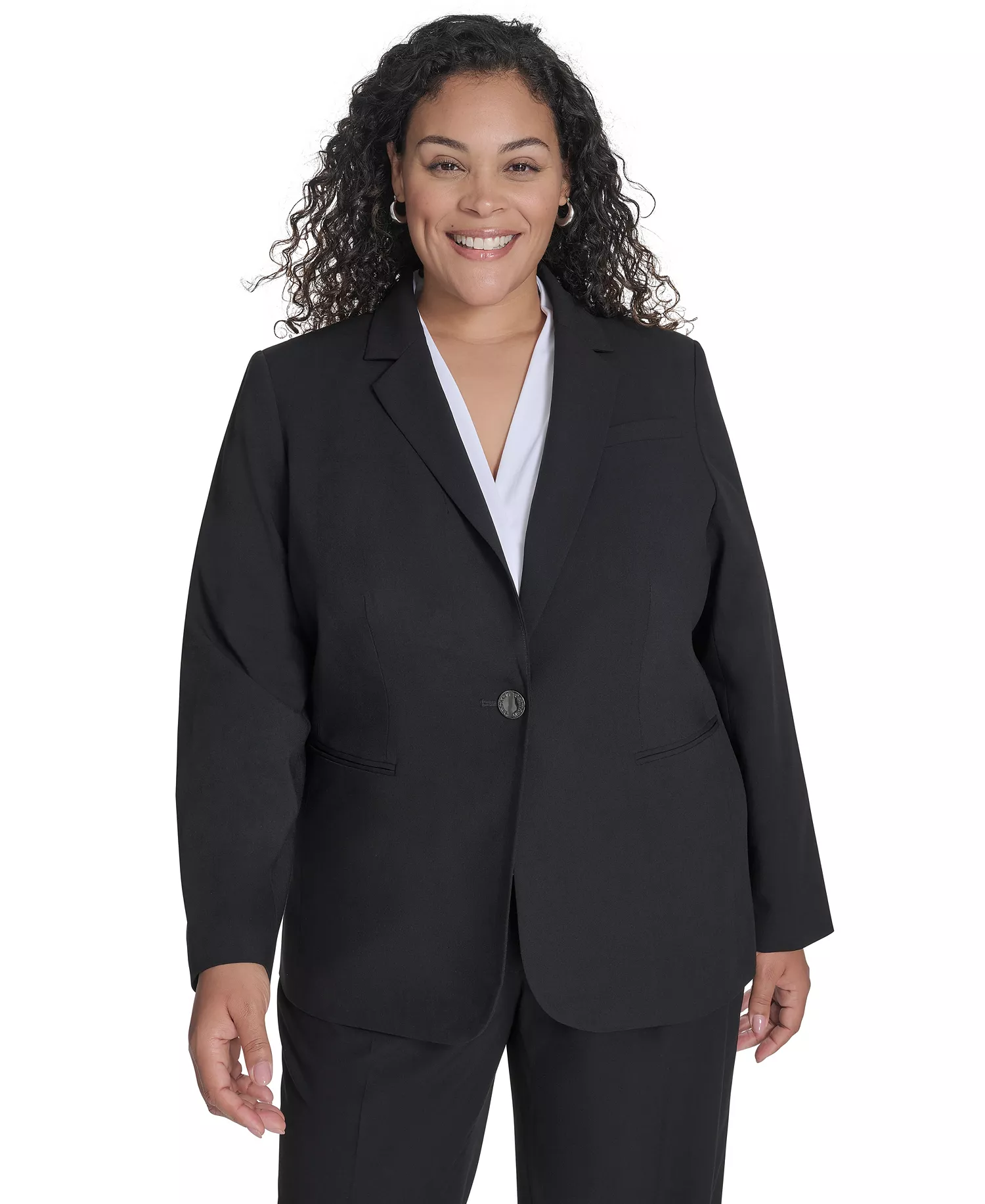 Plus Size One-Button Blazer  - Black - 14W