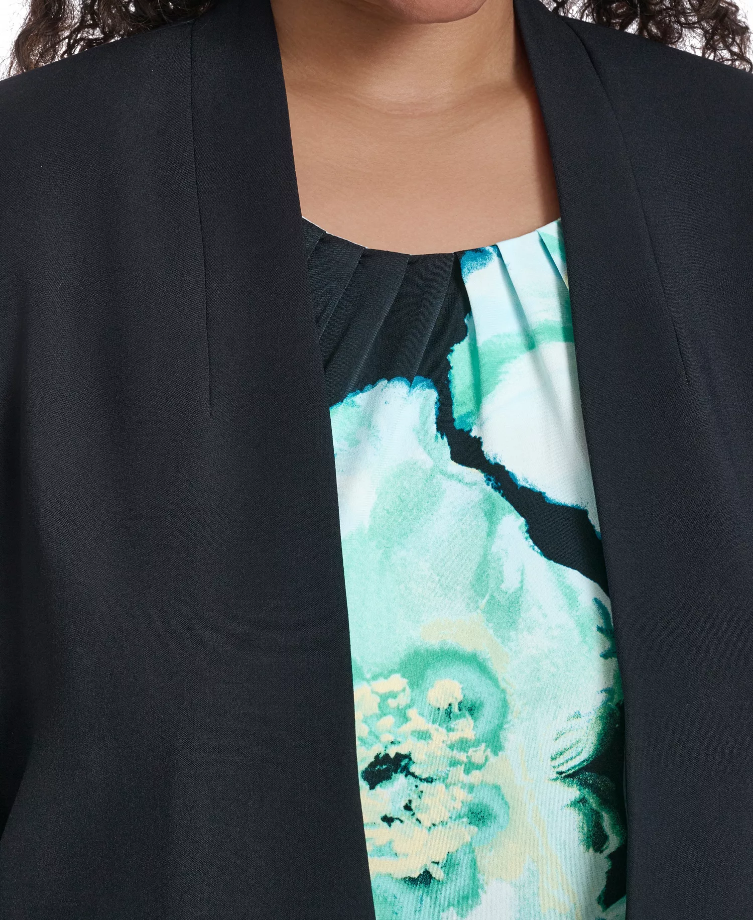 Plus Size Collarless One Button Jacket - Navy - 14W