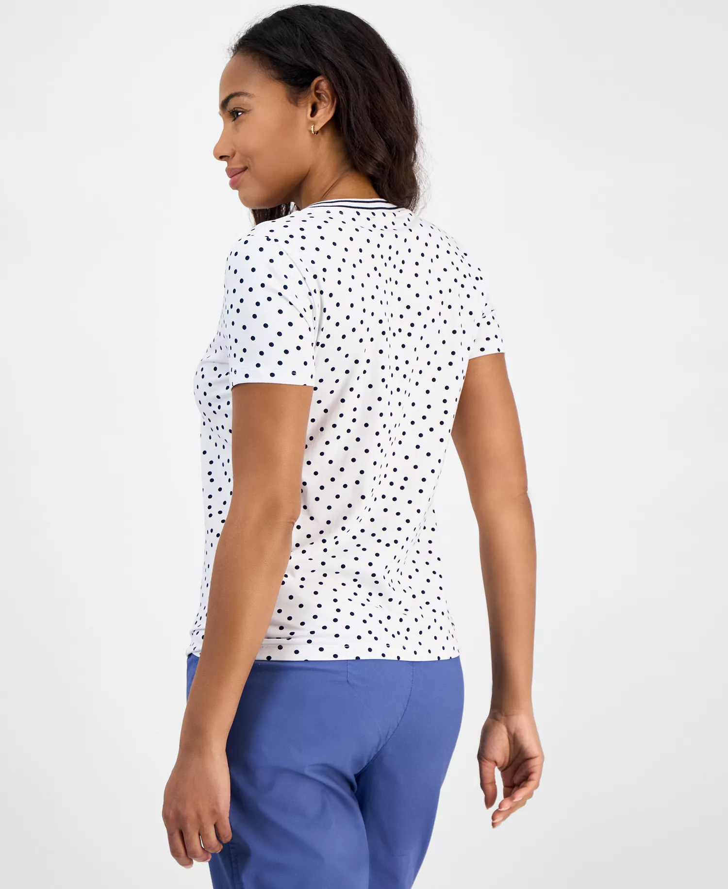 Nautica Women's Polka-Dot Rivera Top - Bright White/ Night Sky - L