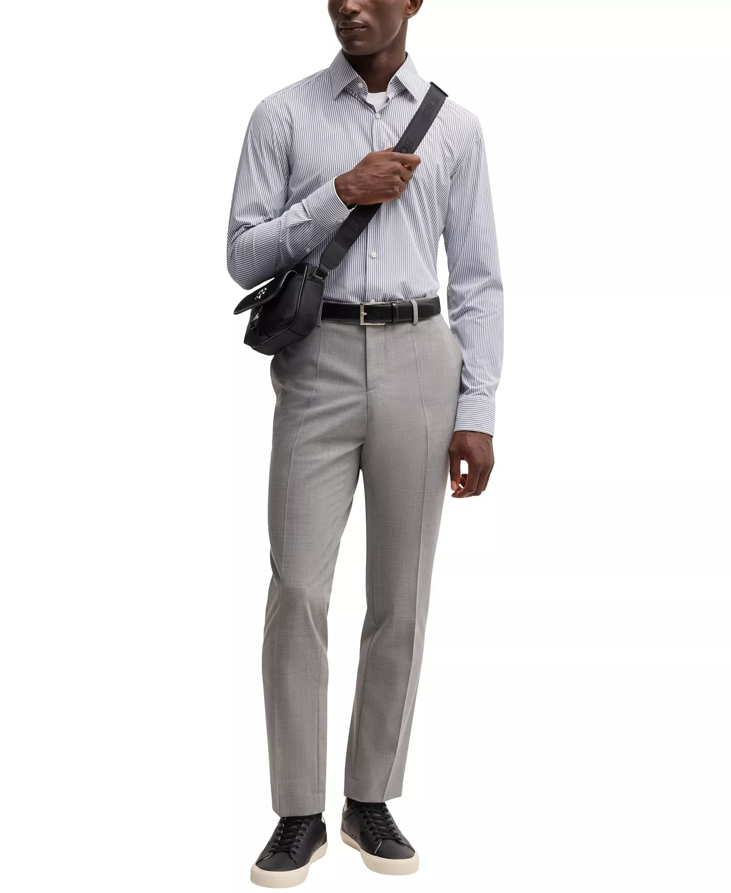 Men's Striped Slim-Fit Performance-Stretch Shirt - Light Blue - 16