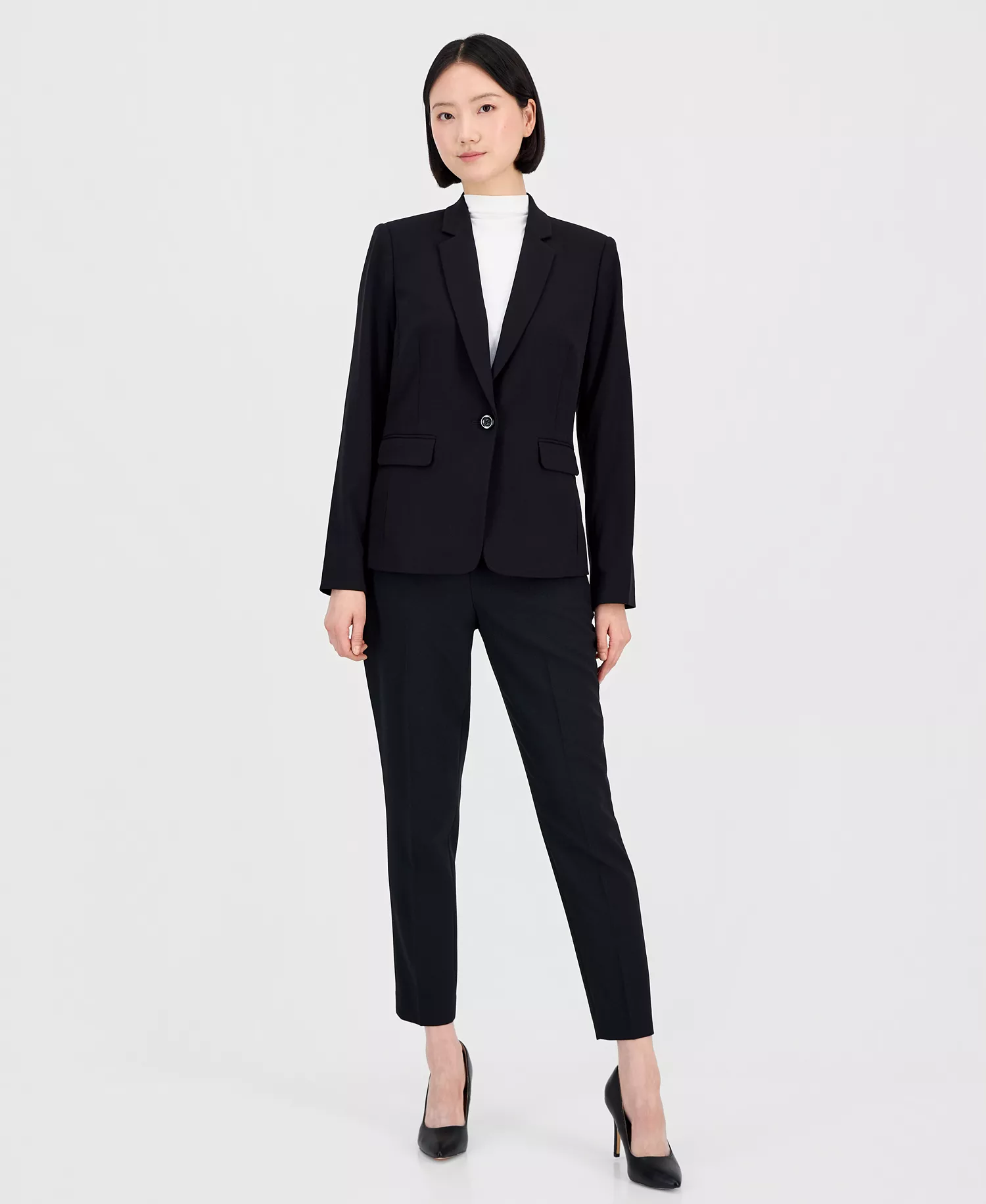 Women's One-Button Blazer With Inner-Elastic Retractable Sleeves - Black - 10