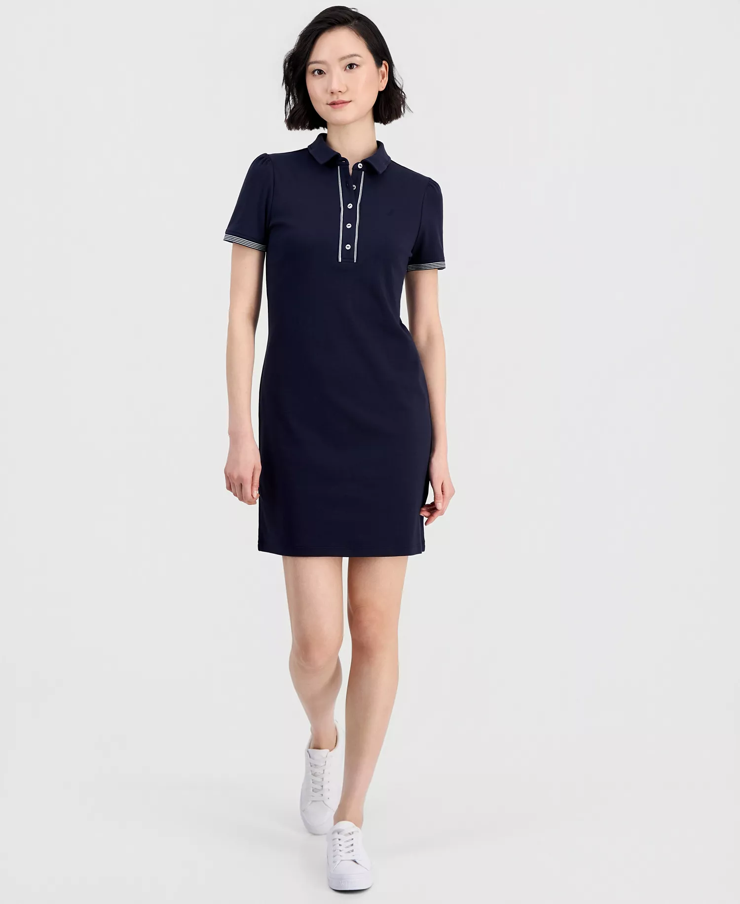 Jeans Women's Cotton Solid Puff-Sleeve Polo Dress - Night Sky - L