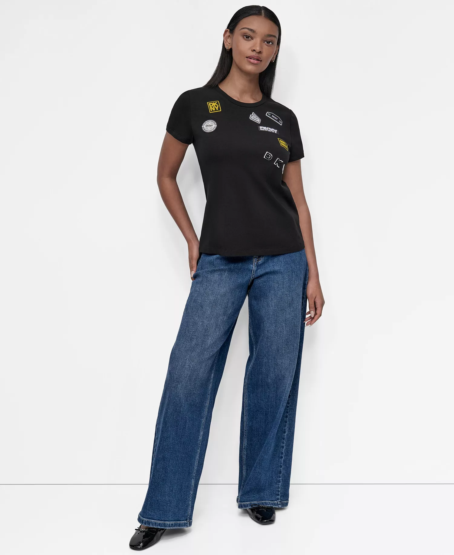 Women's Pins And Patches Crewneck T-Shirt - Black - L