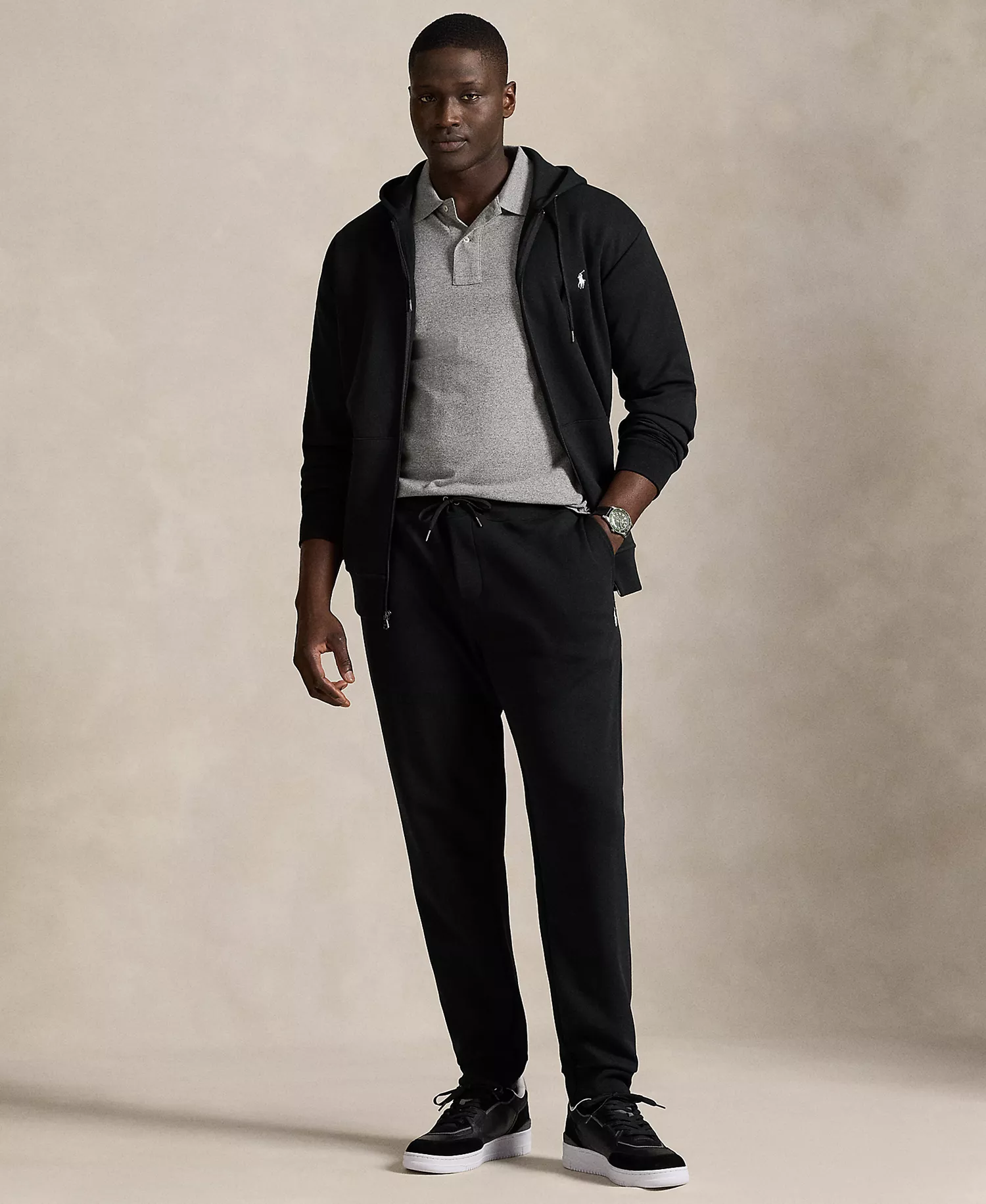 Men's Big & Tall Double-Knit Full-Zip Hoodie - Black - 2LT