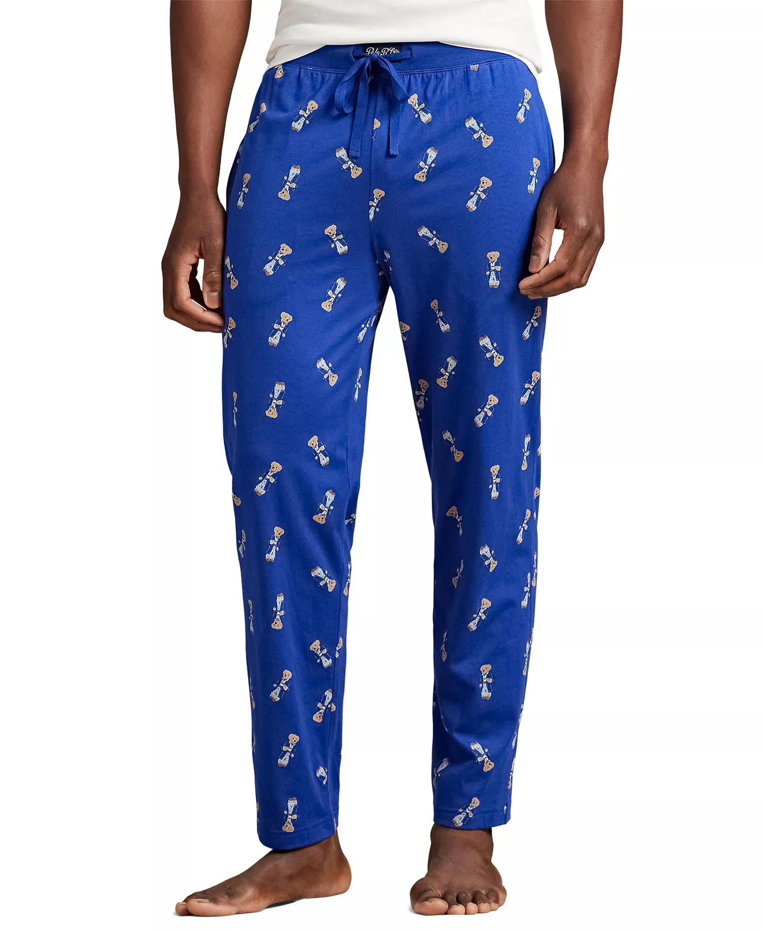 Men's Rib Waistband Knit Bear Pajama Pants - Billard Blue - L