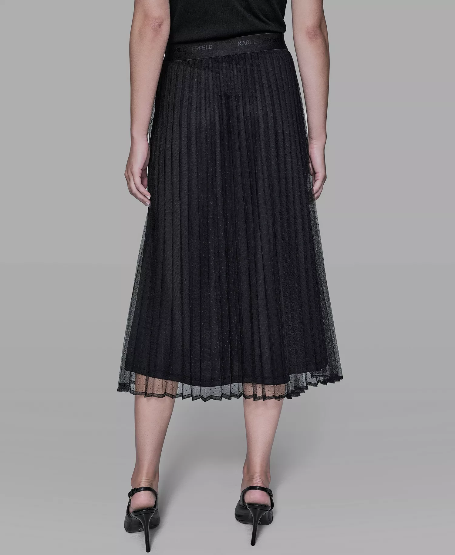 Women's Long Mesh Pleated Midi Skirt - Black - L