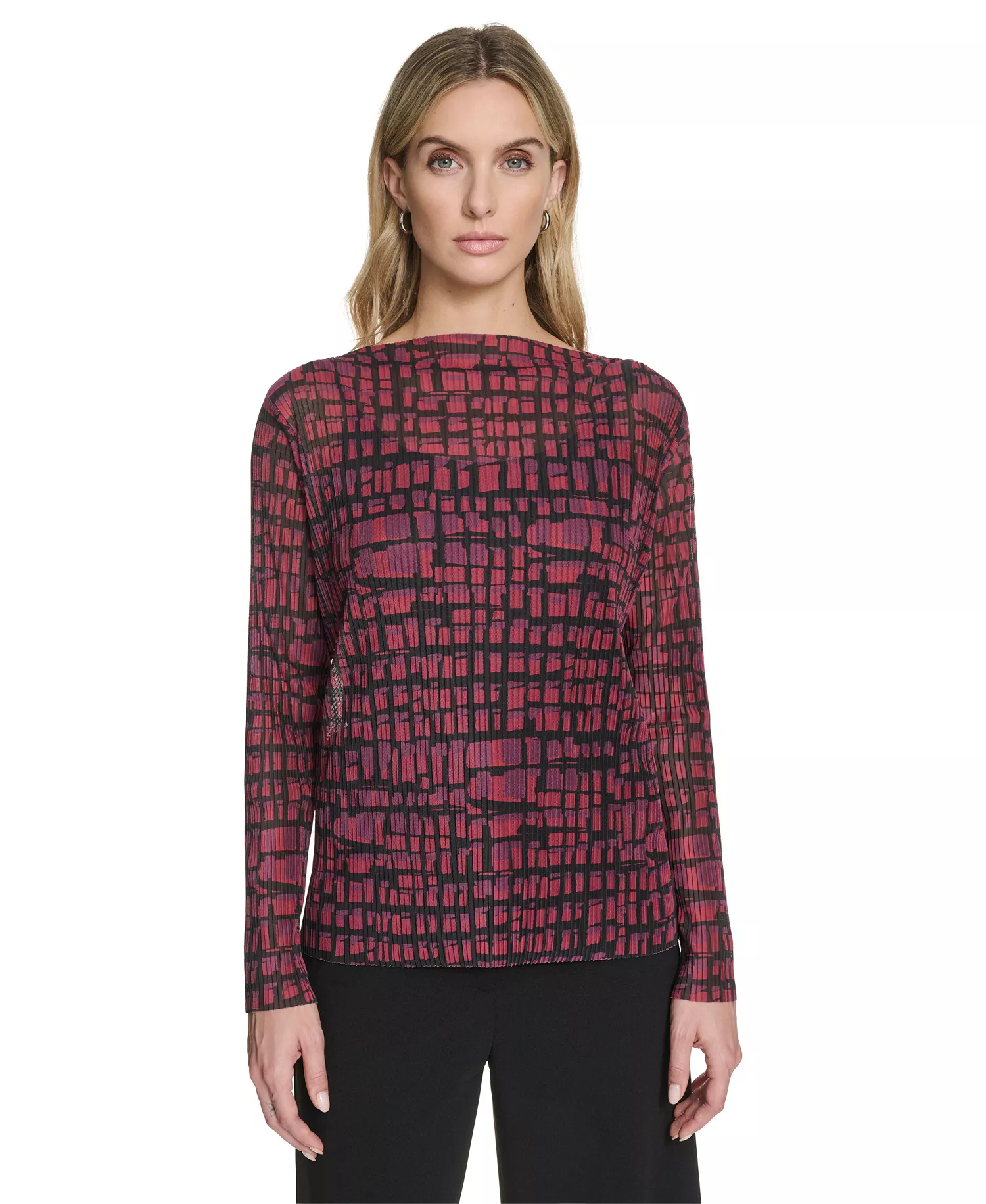 Petite Printed Long Sleeve Top - Cranberry Multi - P/L