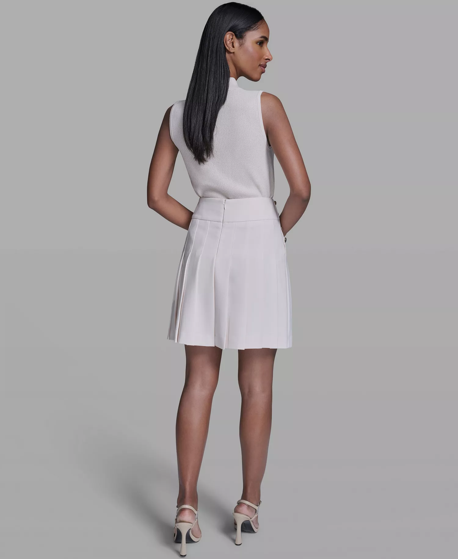 Women's Woven Knee Length Pleated Skirt - Bisque - 0