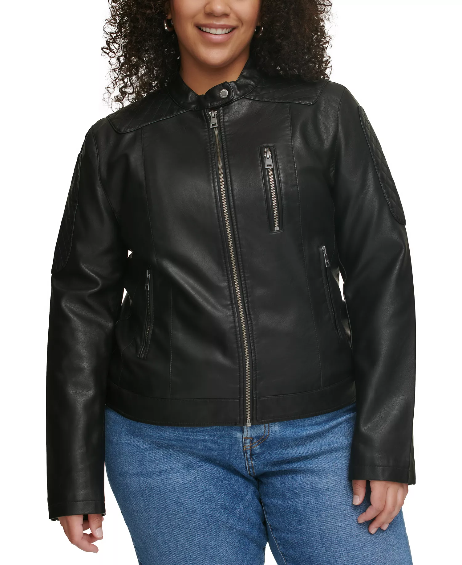Plus Size Faux Leather Motocross Racer Jacket - Black - 1X