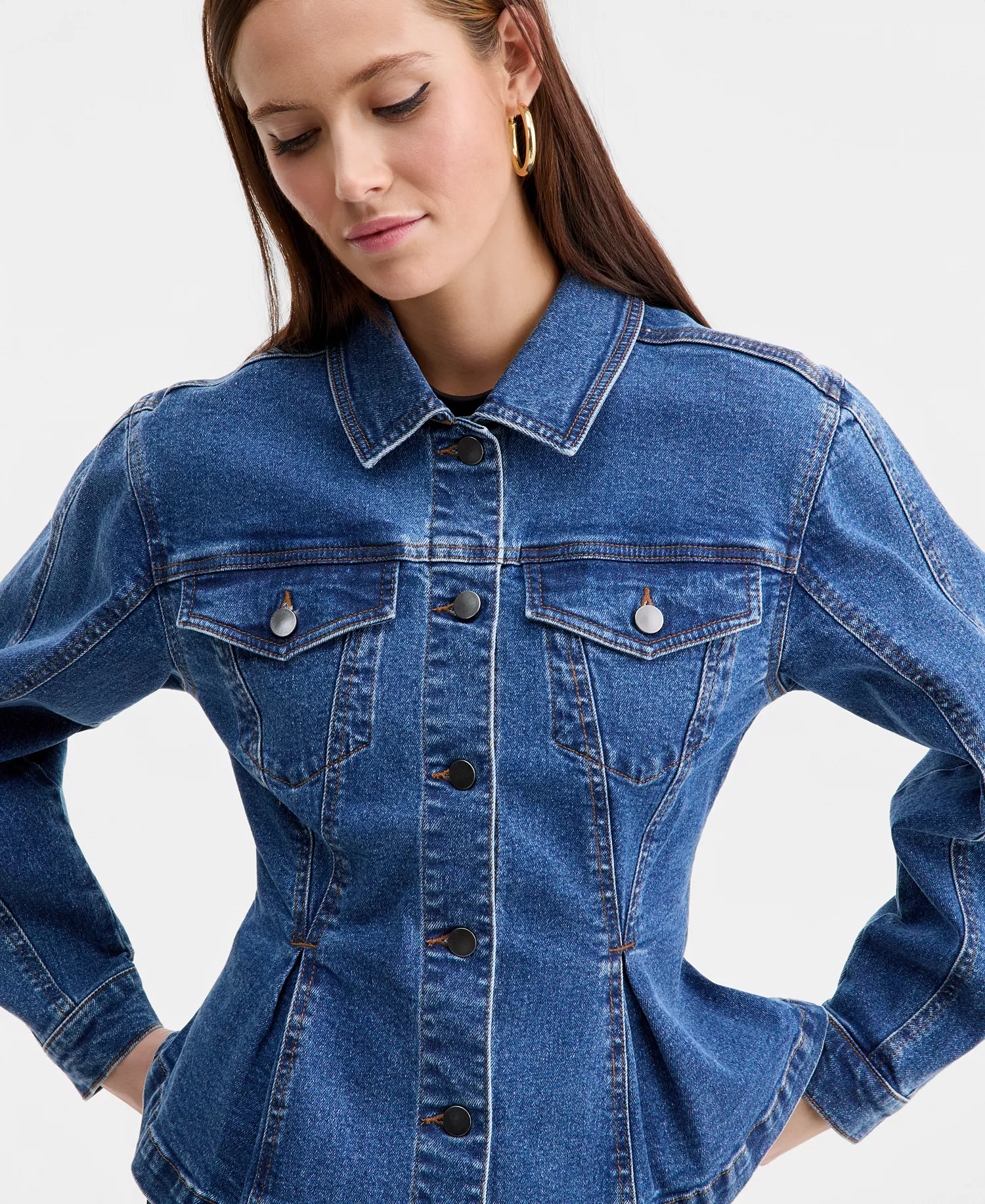 Women's Sculpted Denim Jacket, Macy's Exclusive - True Blue Denim - L