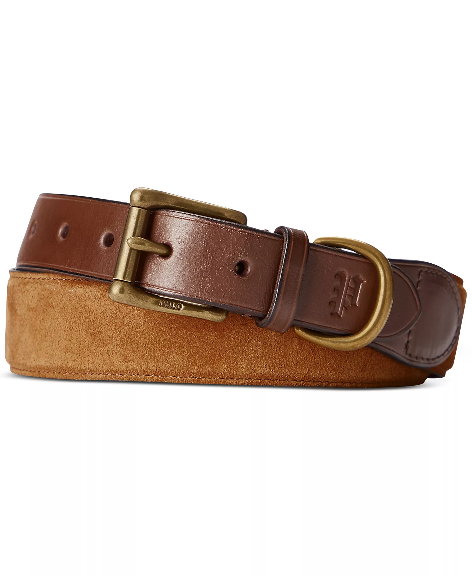 Men's Leather-Trim Suede Belt - Tan - 32