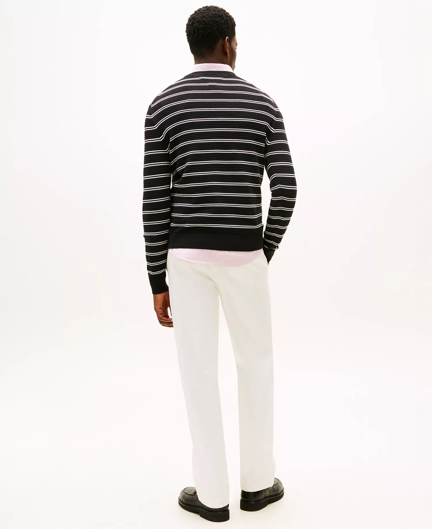 Men's Textured Cotton Crewneck Sweater - Black/Ivory Petal - L