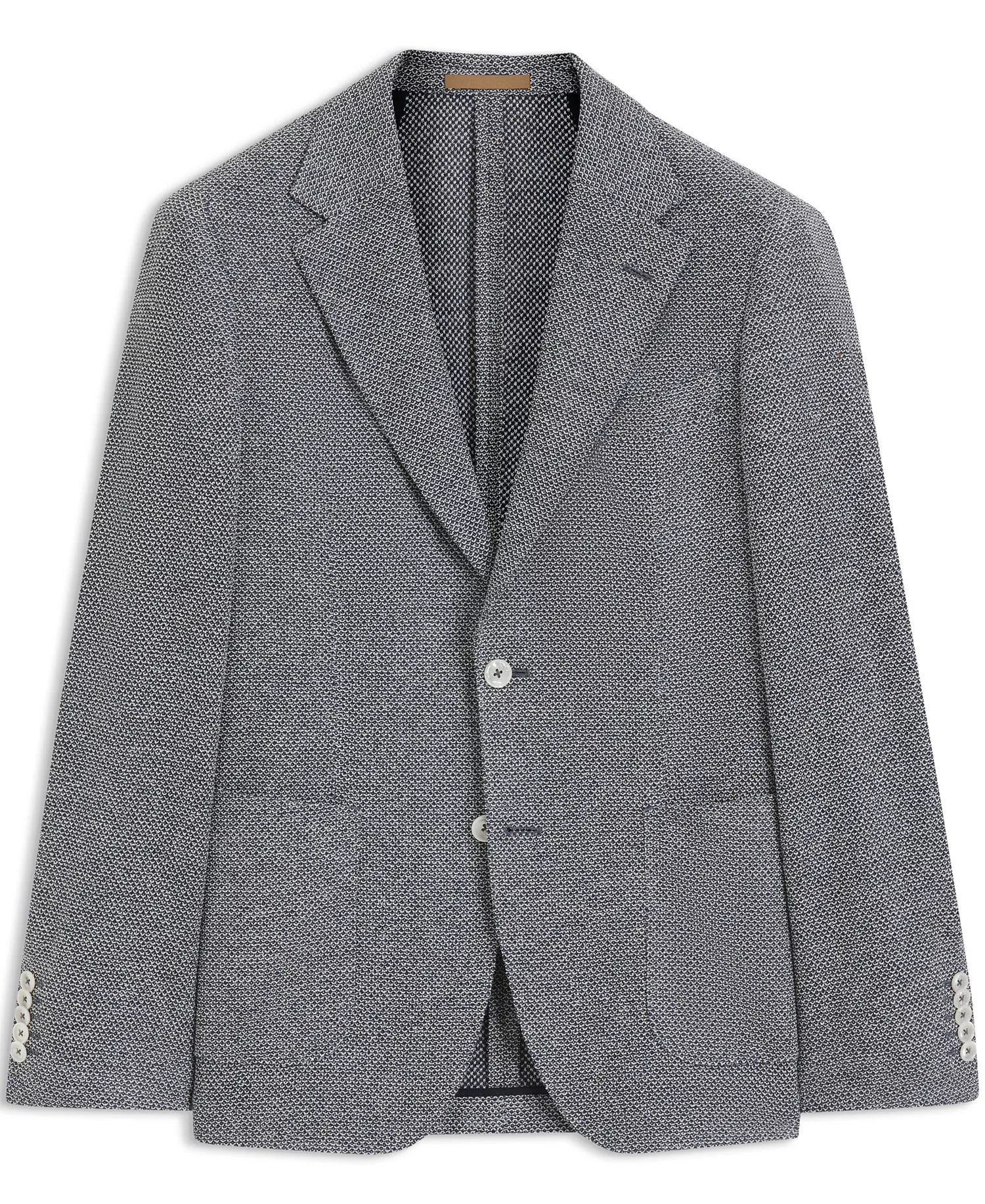 Men's Patterned Linen Blend Regular-Fit Blazer - Dark Blue - 40R