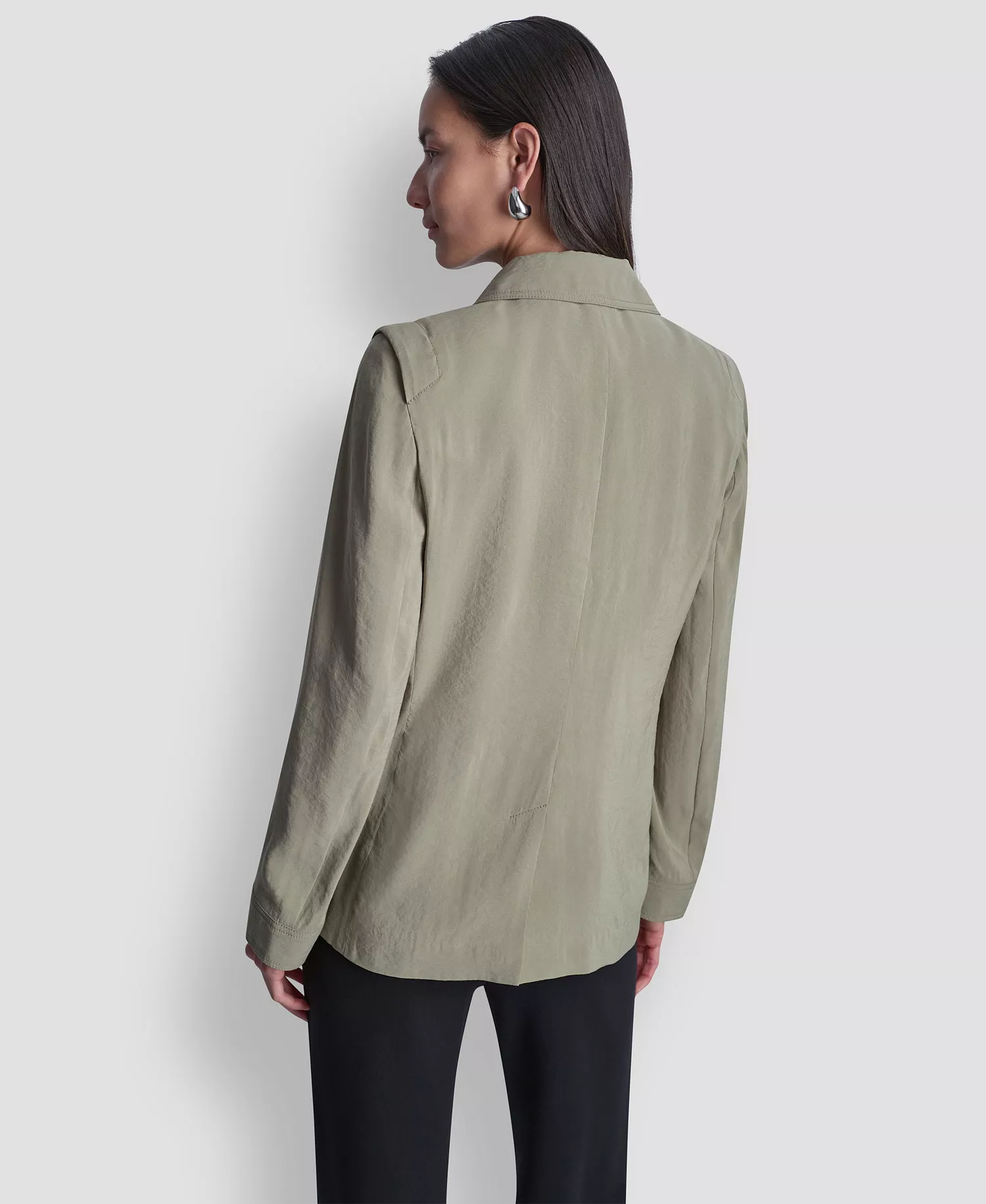 Women's Peak Lapel Collar Sueded Fuji Blazer - Light Fatigue - L