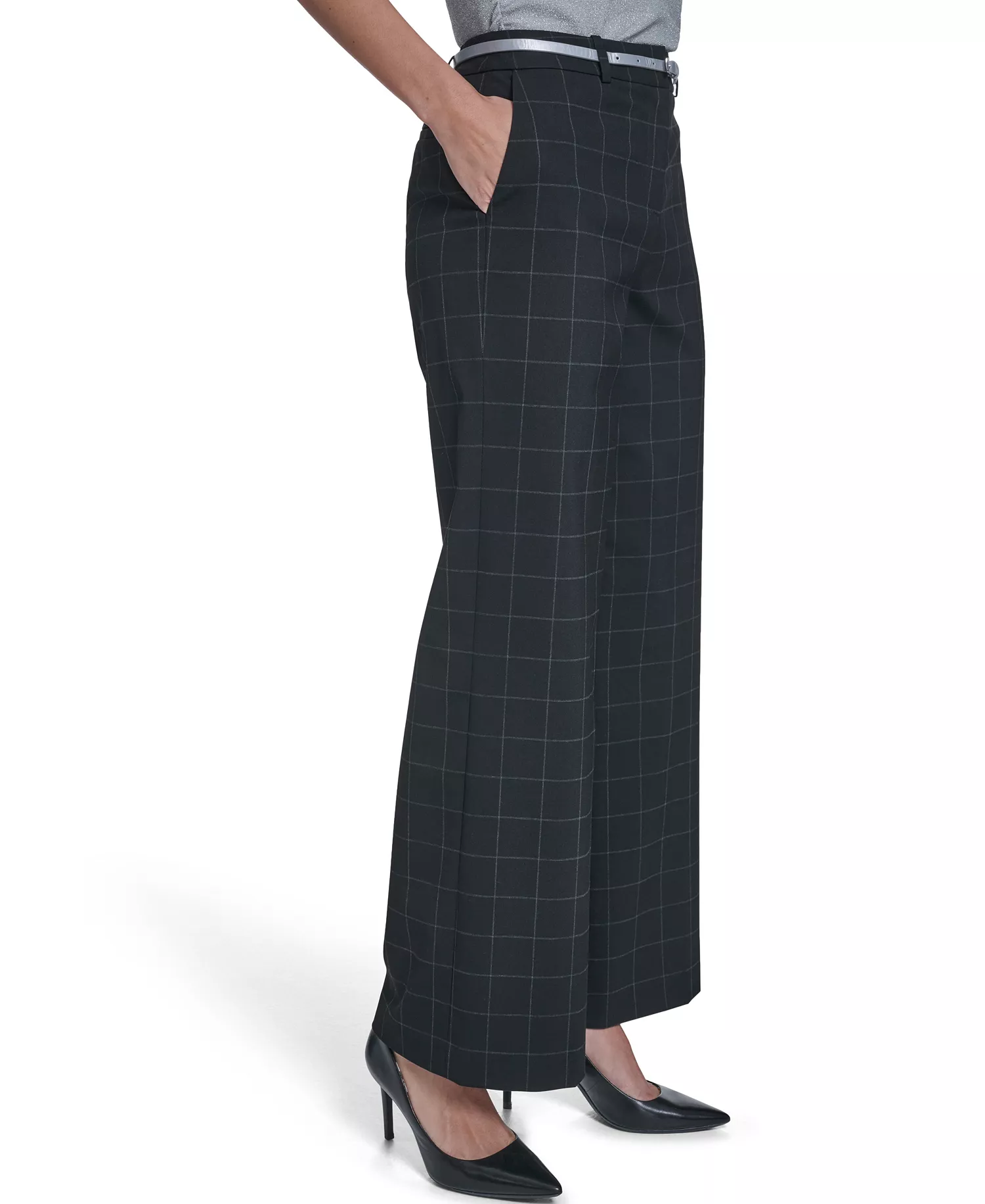Women's Windowpane Wide-Leg Pants - Black/white - 10
