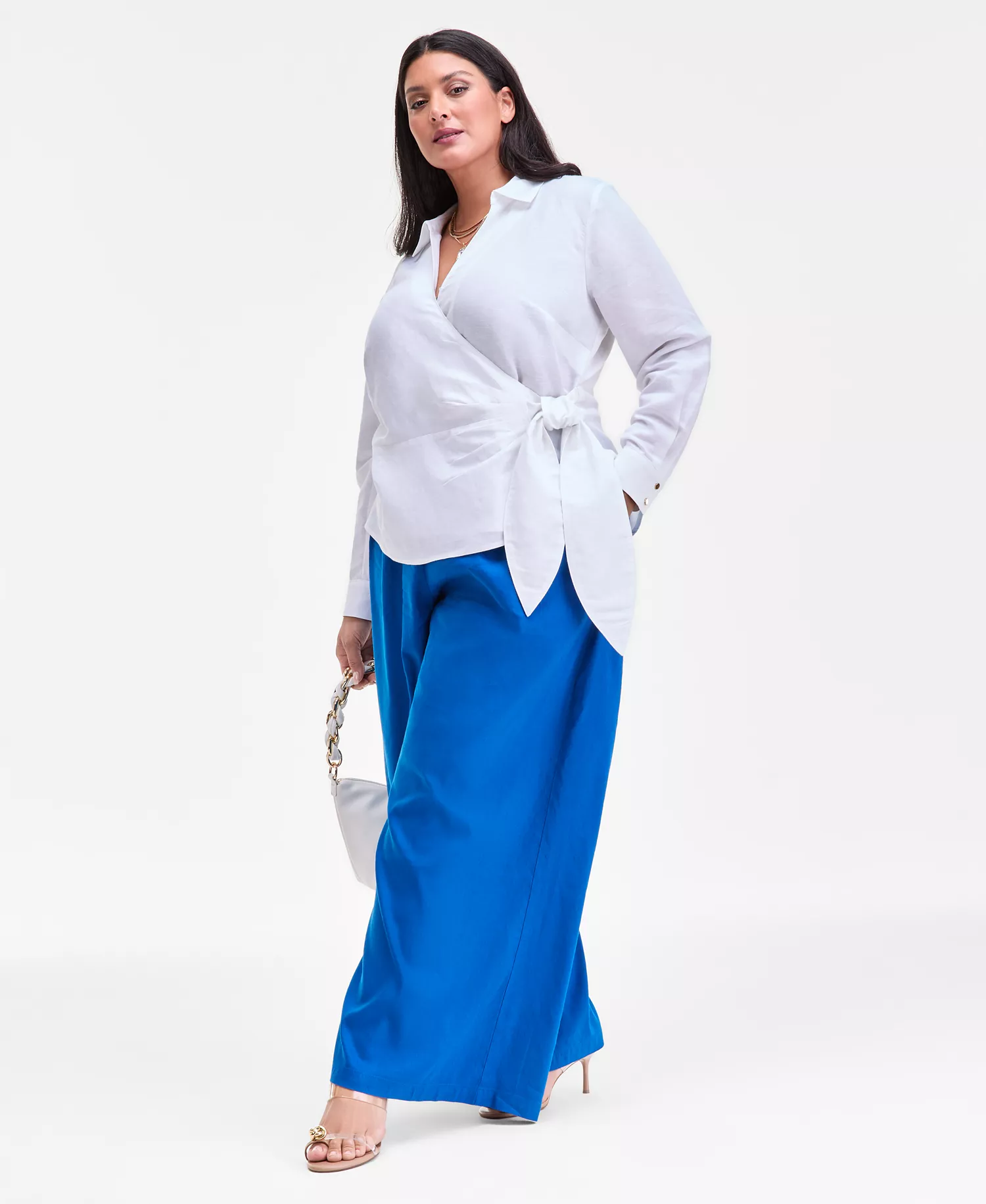 Plus Size Linen-Blend Tied Surplice Top, Exclusively at Macy's - Bright White - 0X