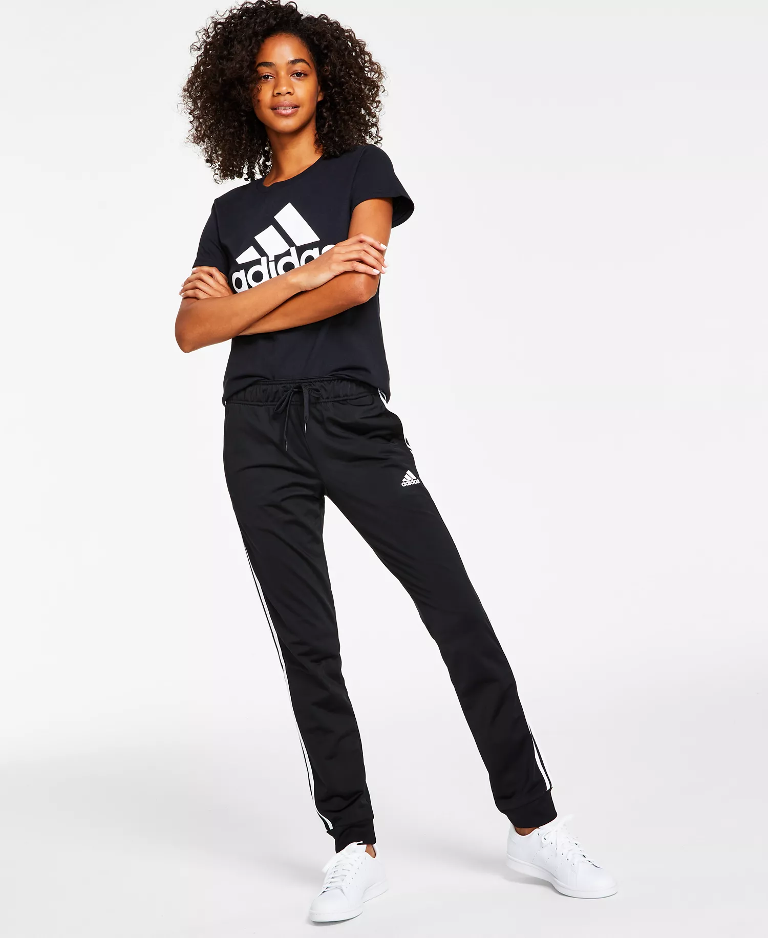 Women's Essentials Warm-Up Slim Tapered 3-Stripes Track Pants, XS-4X - Black - S