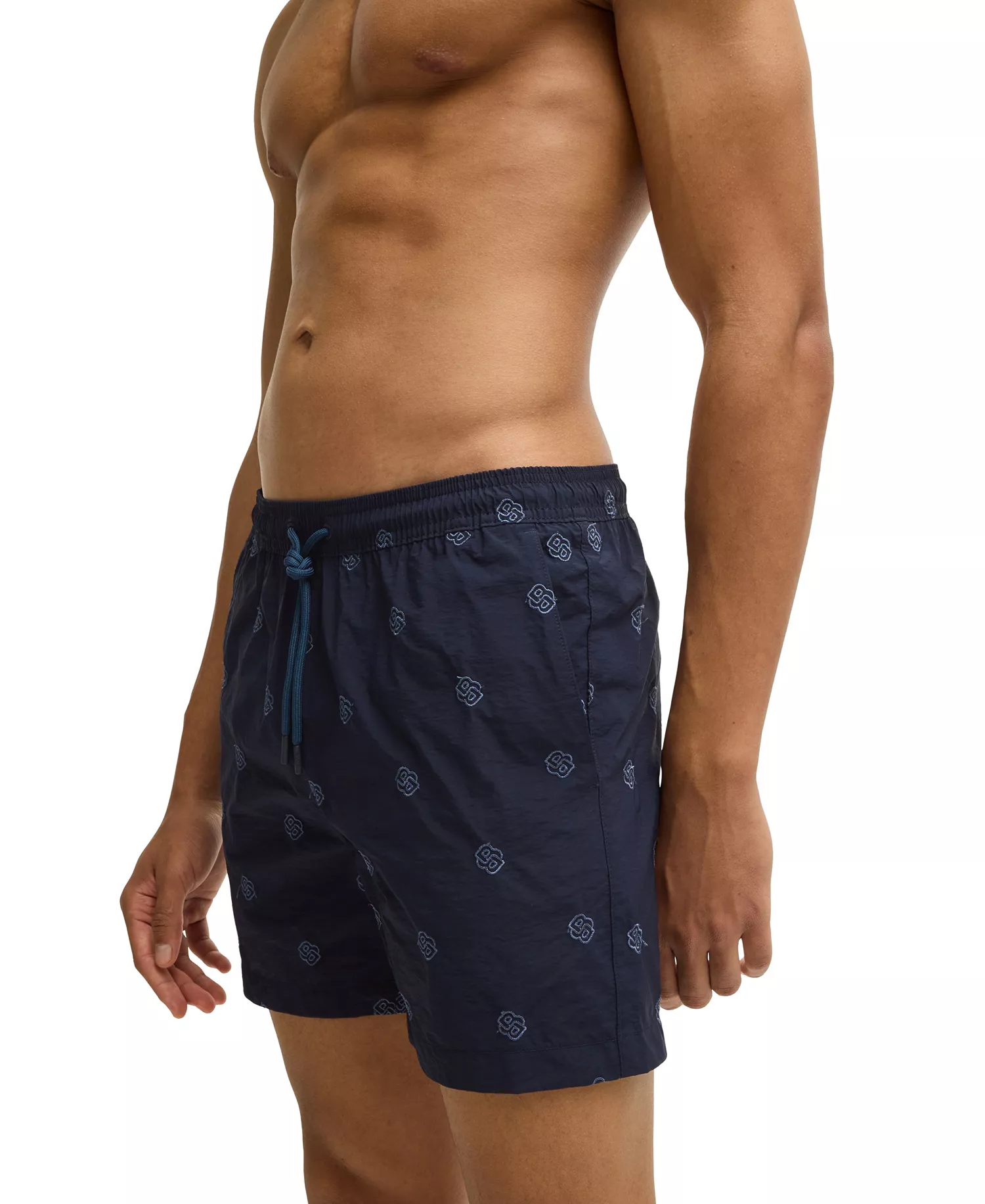 Men's Double B Monogram Quick-Dry Swim Shorts - Navy - L