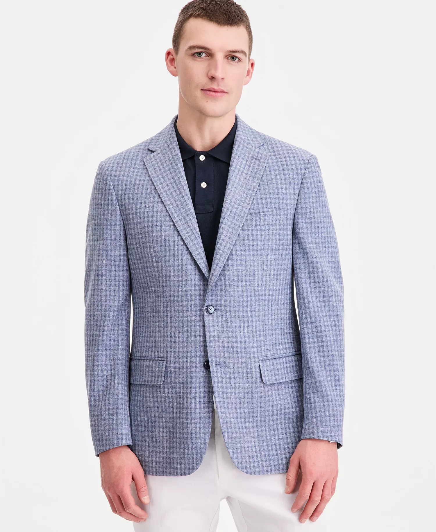 Men's Modern-Fit Blue Check Blazer - Blue - 36R
