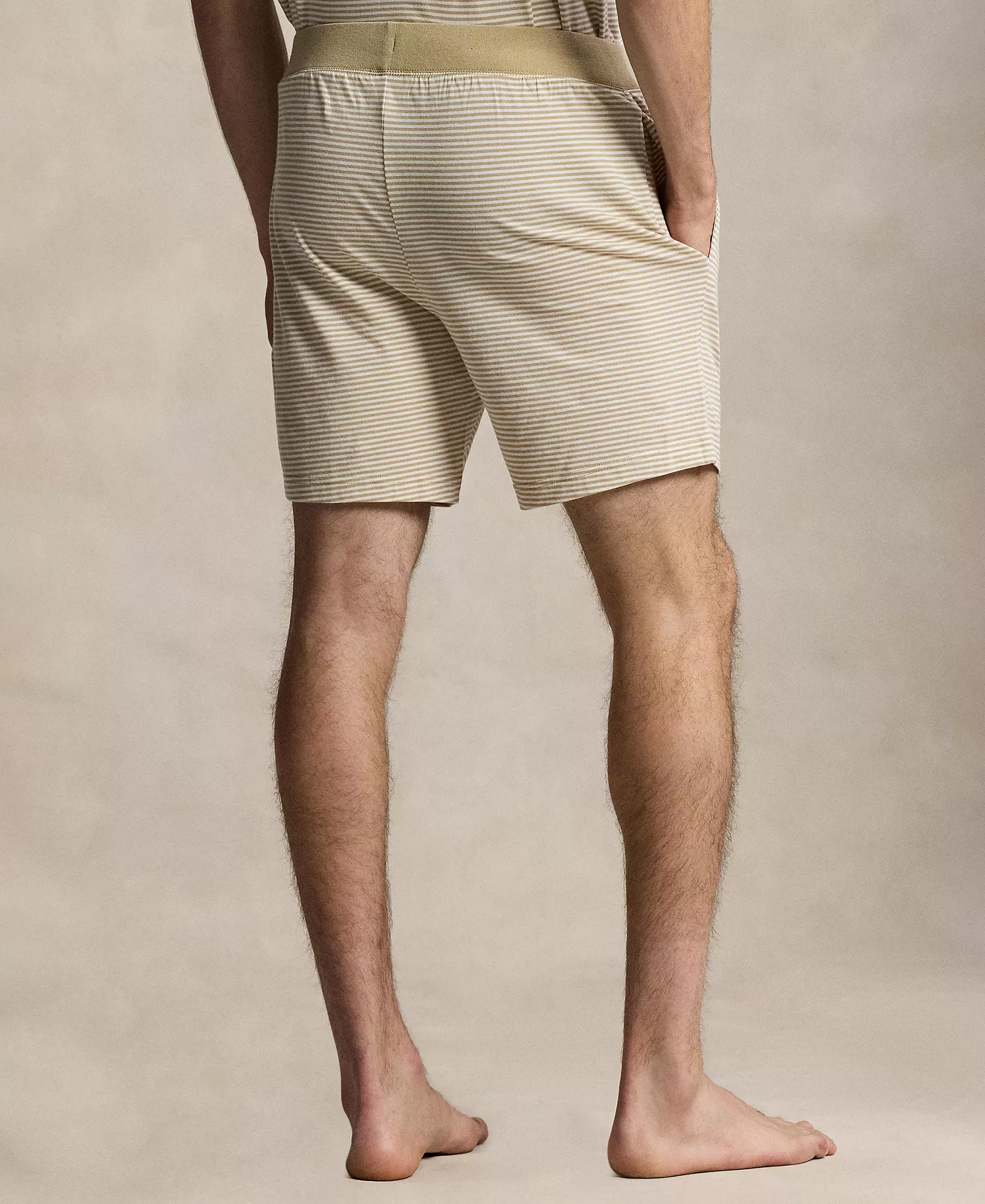Men's Ribbed Drawstring Pajama Shorts - Classic Khaki/White Tick Stripe/Cruise Navy Polo Player - L