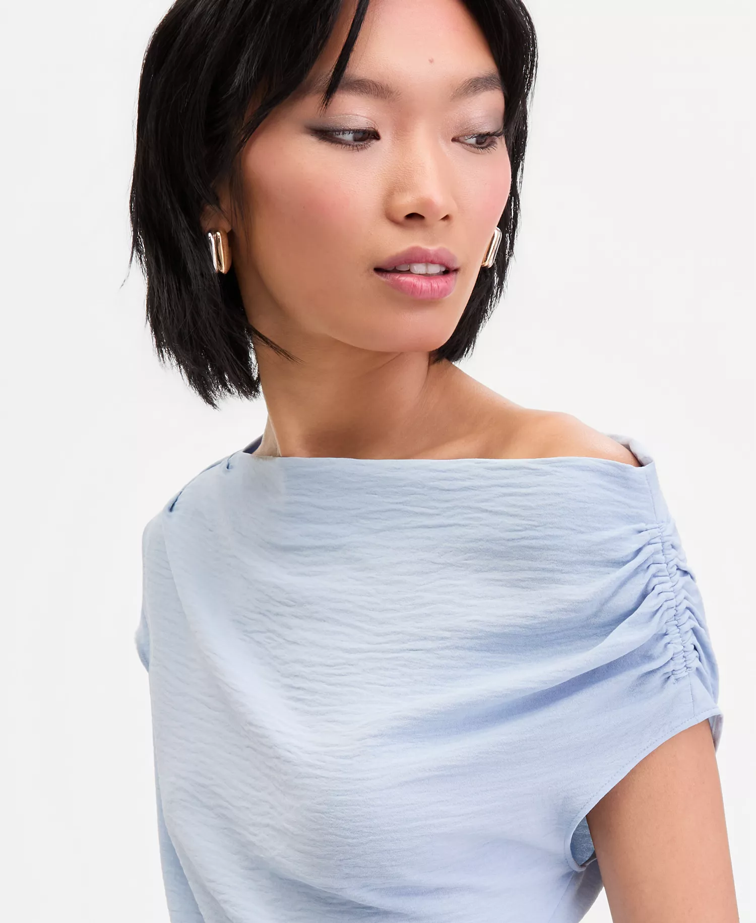 Women's Short Sleeve Asymmetric Blouse, Macy's Exclusive - Bliss Blue - L