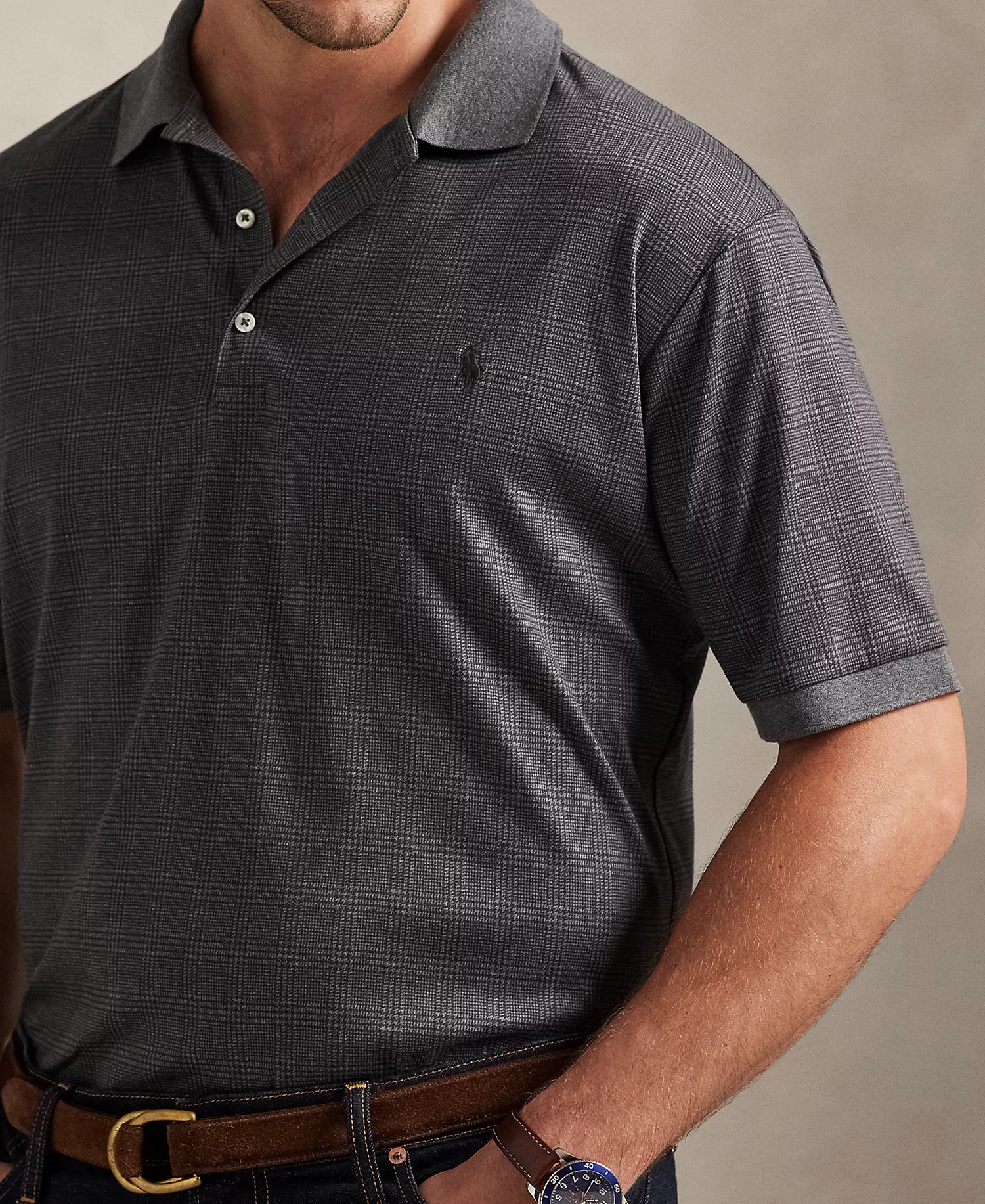 Men's Big & Tall Plaid Short Sleeves Polo Shirt - Med Flannel Heather - 2LT