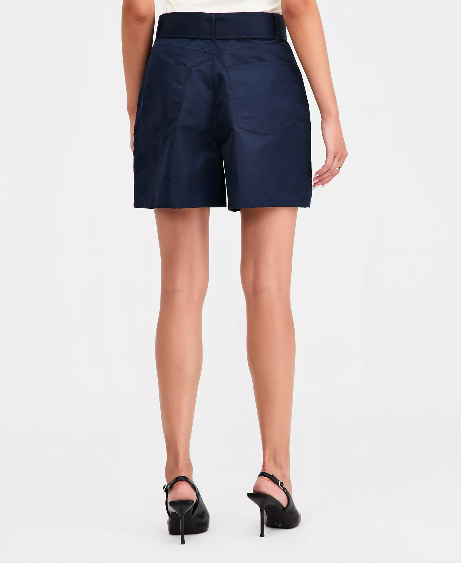 Women's Belted High-Rise Shorts, Macy's Exclusive - Navy - L