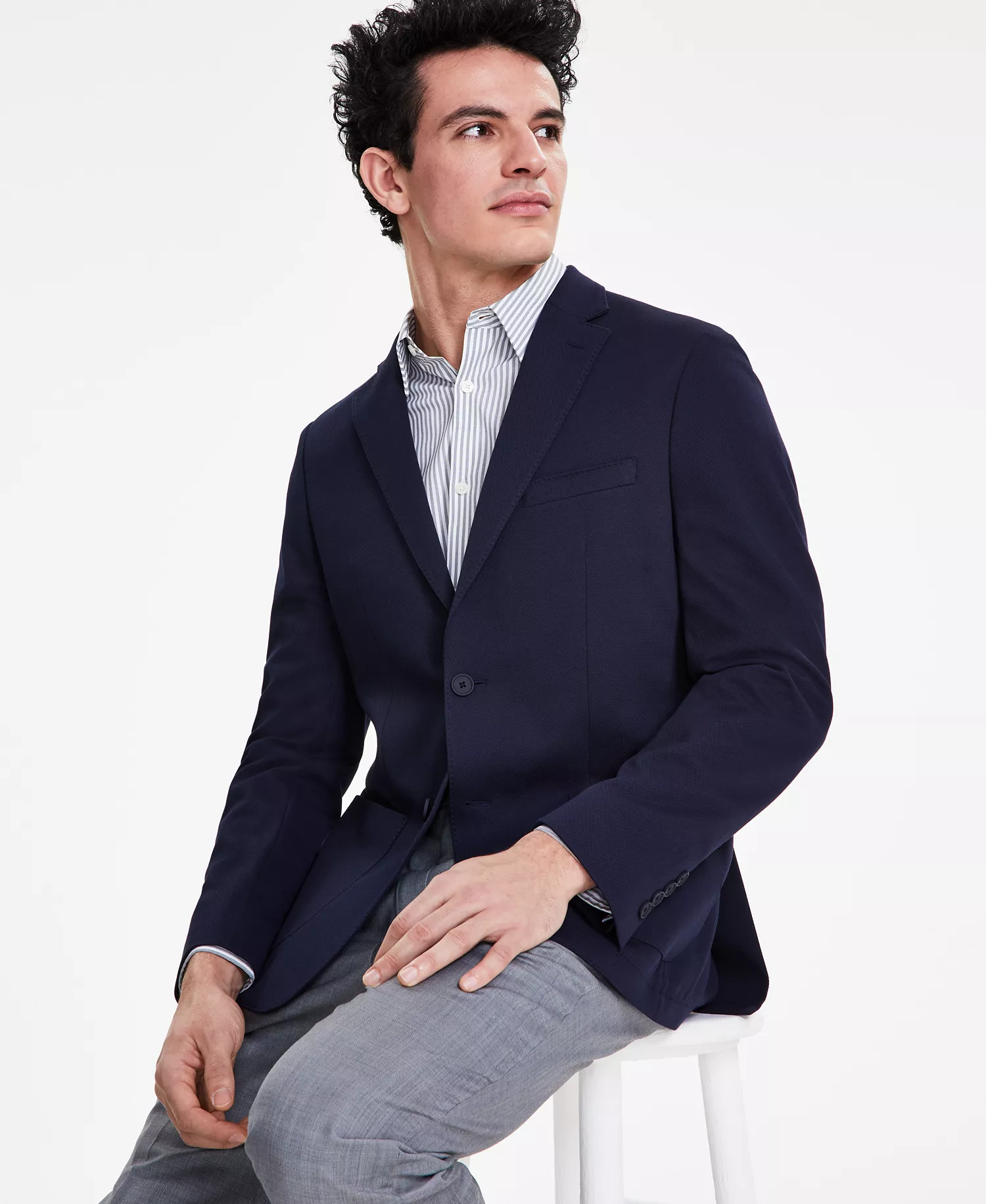 Men's Slim-Fit Knit Blazer - Navy - 34R