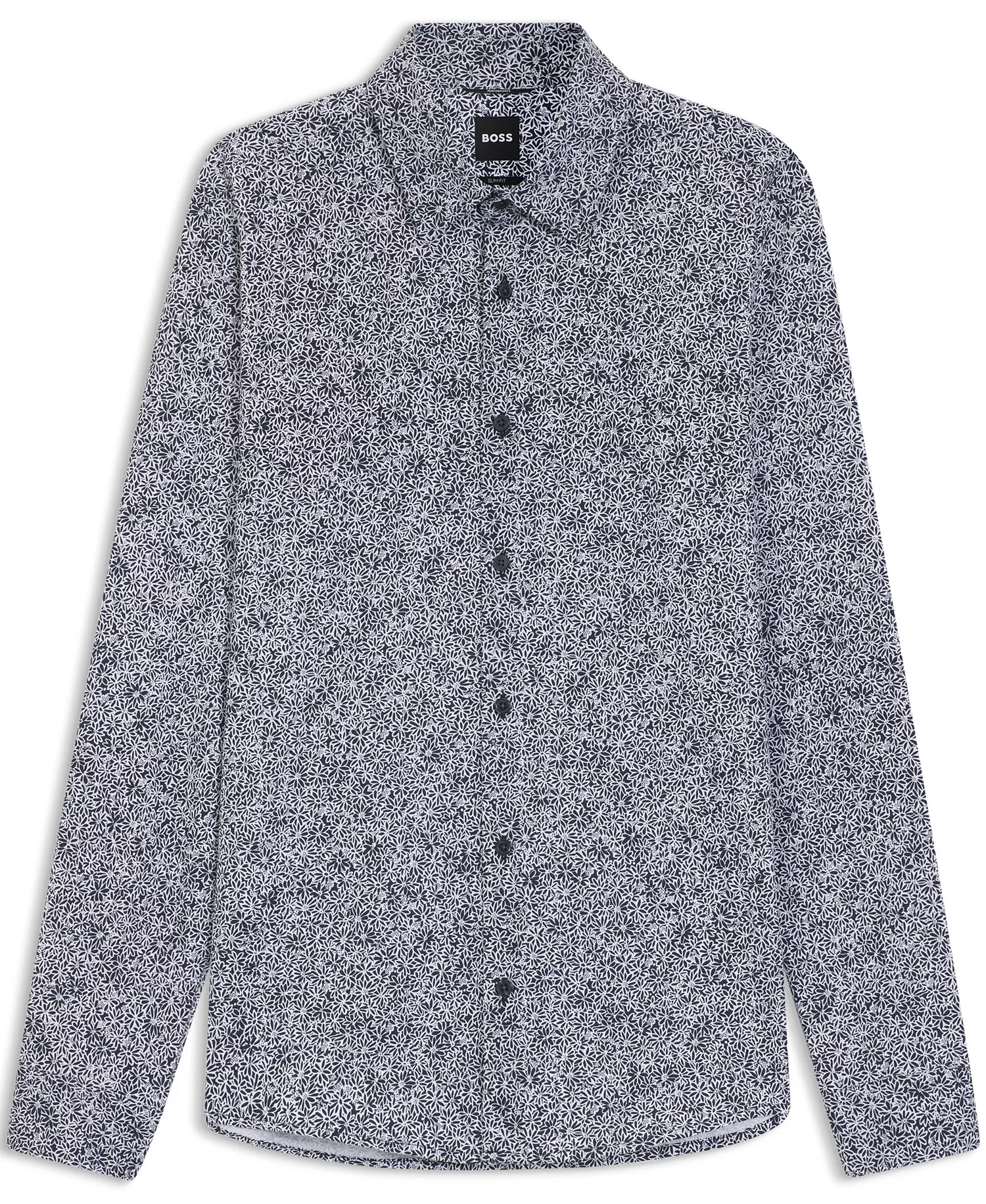 Men's Printed Cotton Blend Slim-Fit Dress Shirt - Dark Blue - 2XL