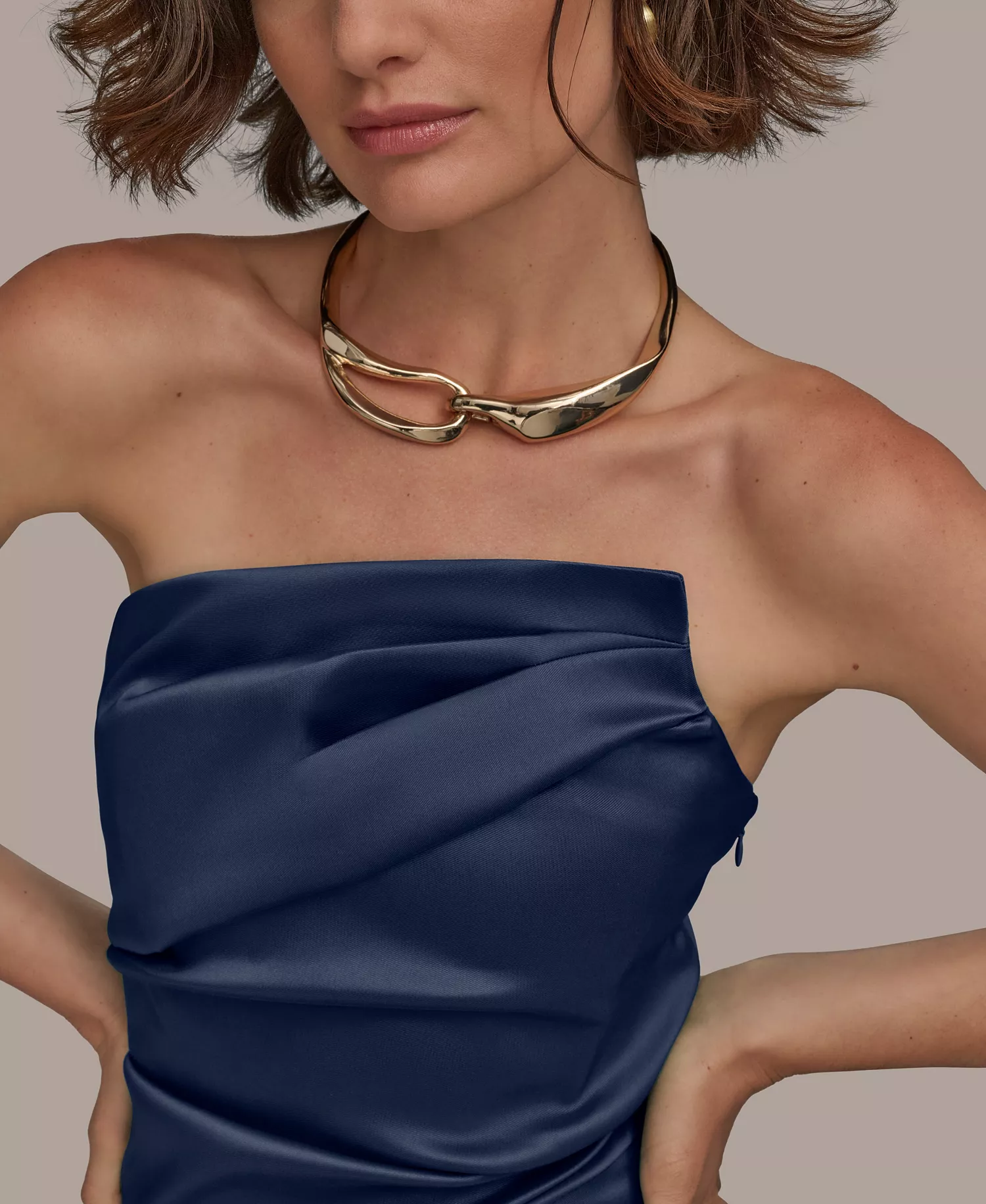 Women's Ruched Strapless Gown - INDIGO - 10