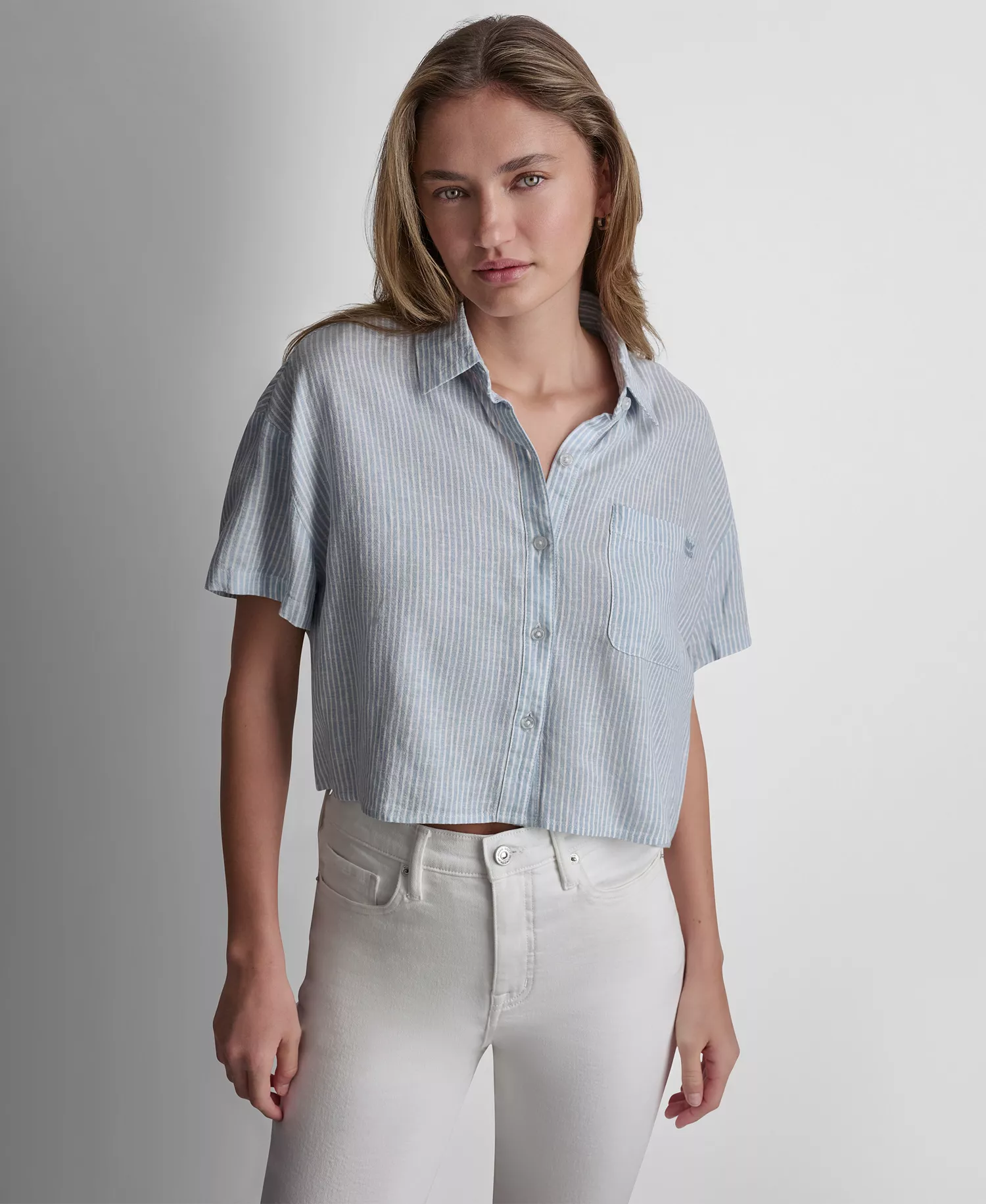 Petite Linen-Blend Button-Front Shirt - Lex Chambray - PL