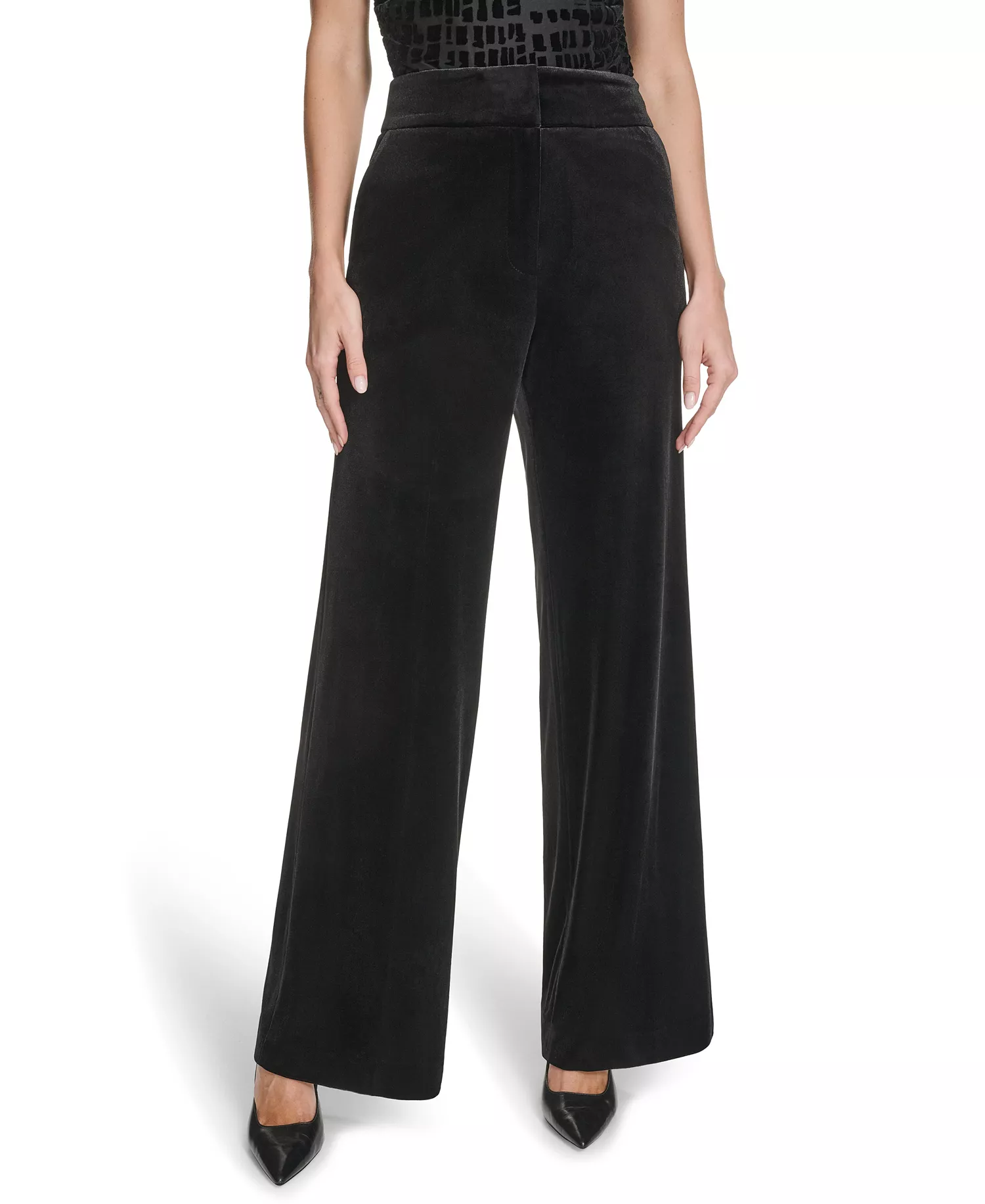 Petite Wide Leg Mid-Rise Pants - Black - 12P