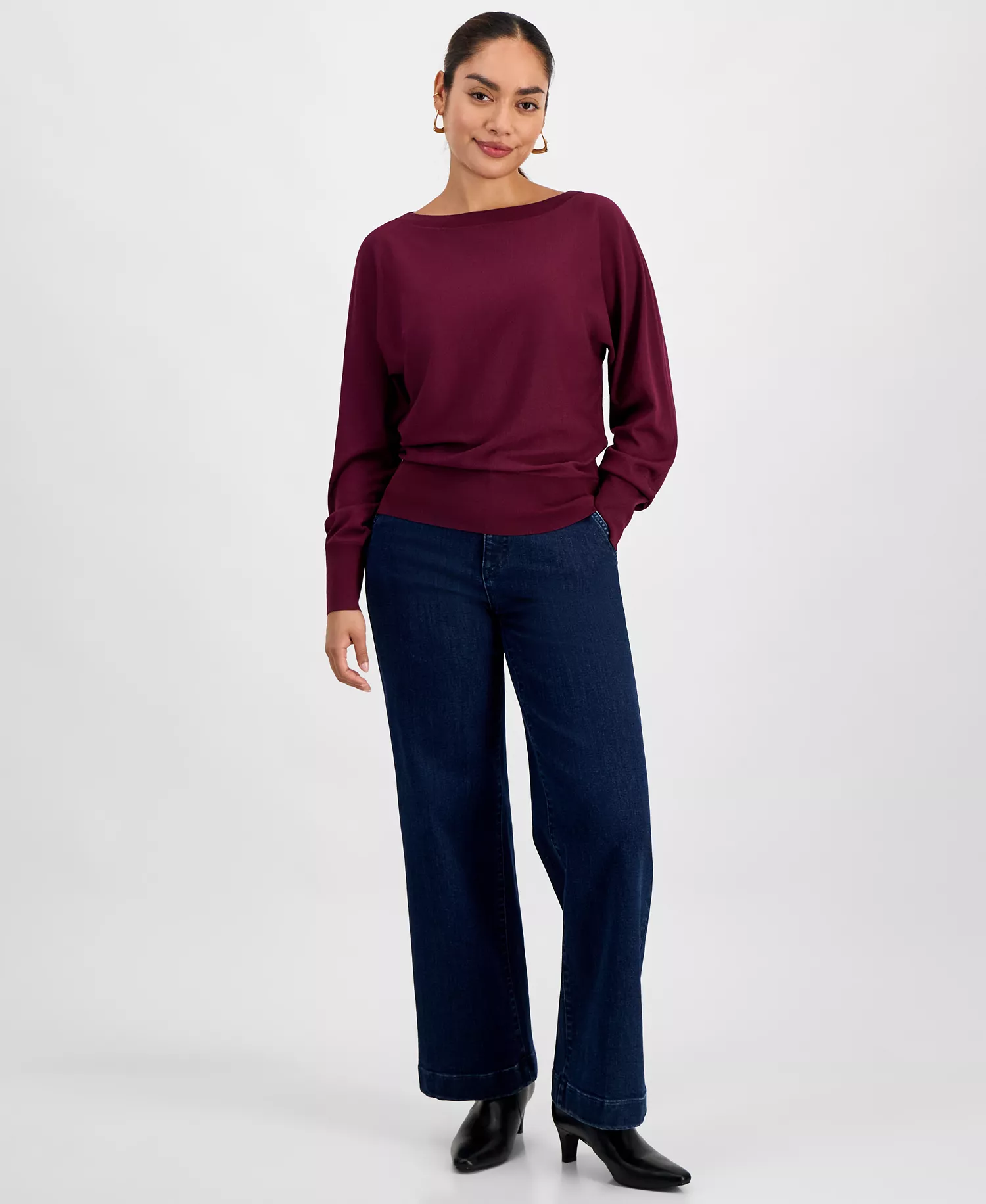 Petite Flat-Front Denim Pants, Created for Macy's - Dark Indigo - 0P