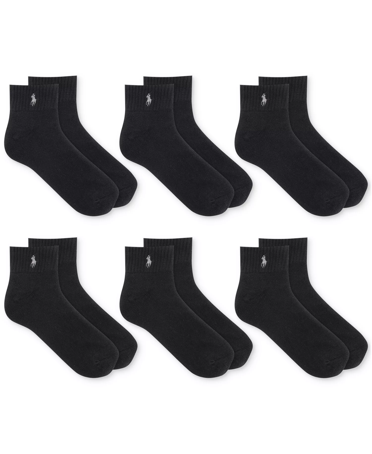 Men's 6-Pack Performance Sport Quarter Socks - Black - 10-13