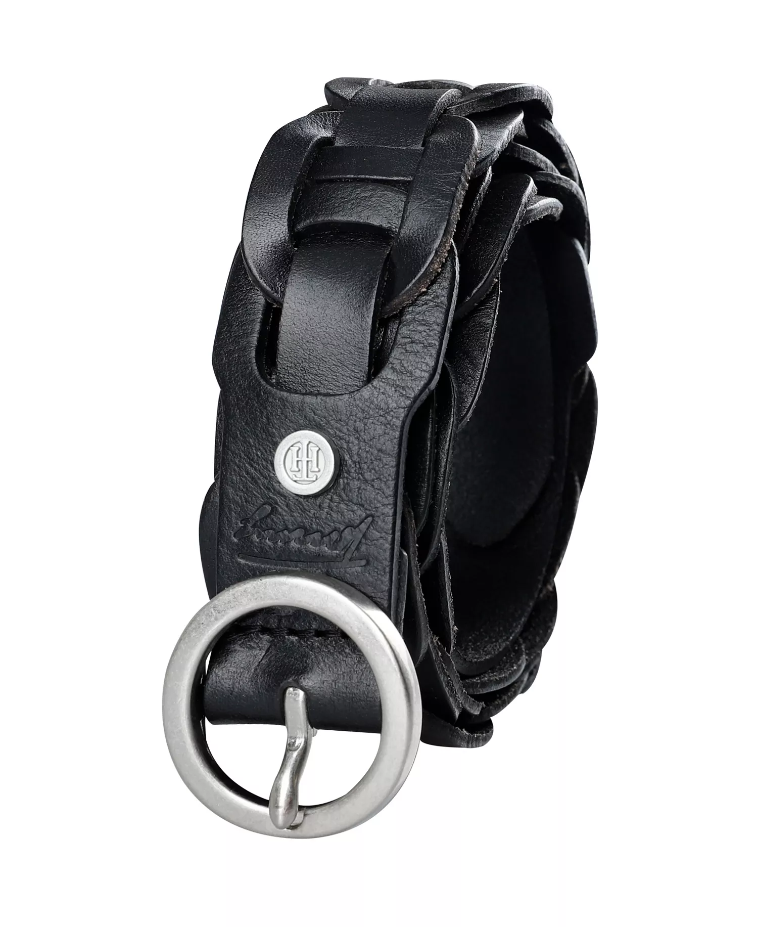 Women's Woven Leather Linked Casual Belt - Black - 2X