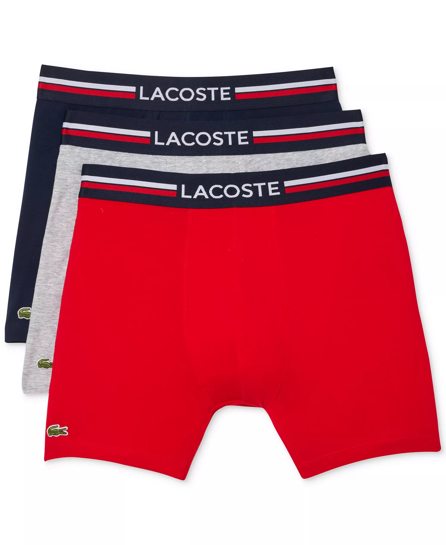 Men's 3-Pack Cotton Stretch French Flag Boxer Briefs - Red/Gray/Navy - L