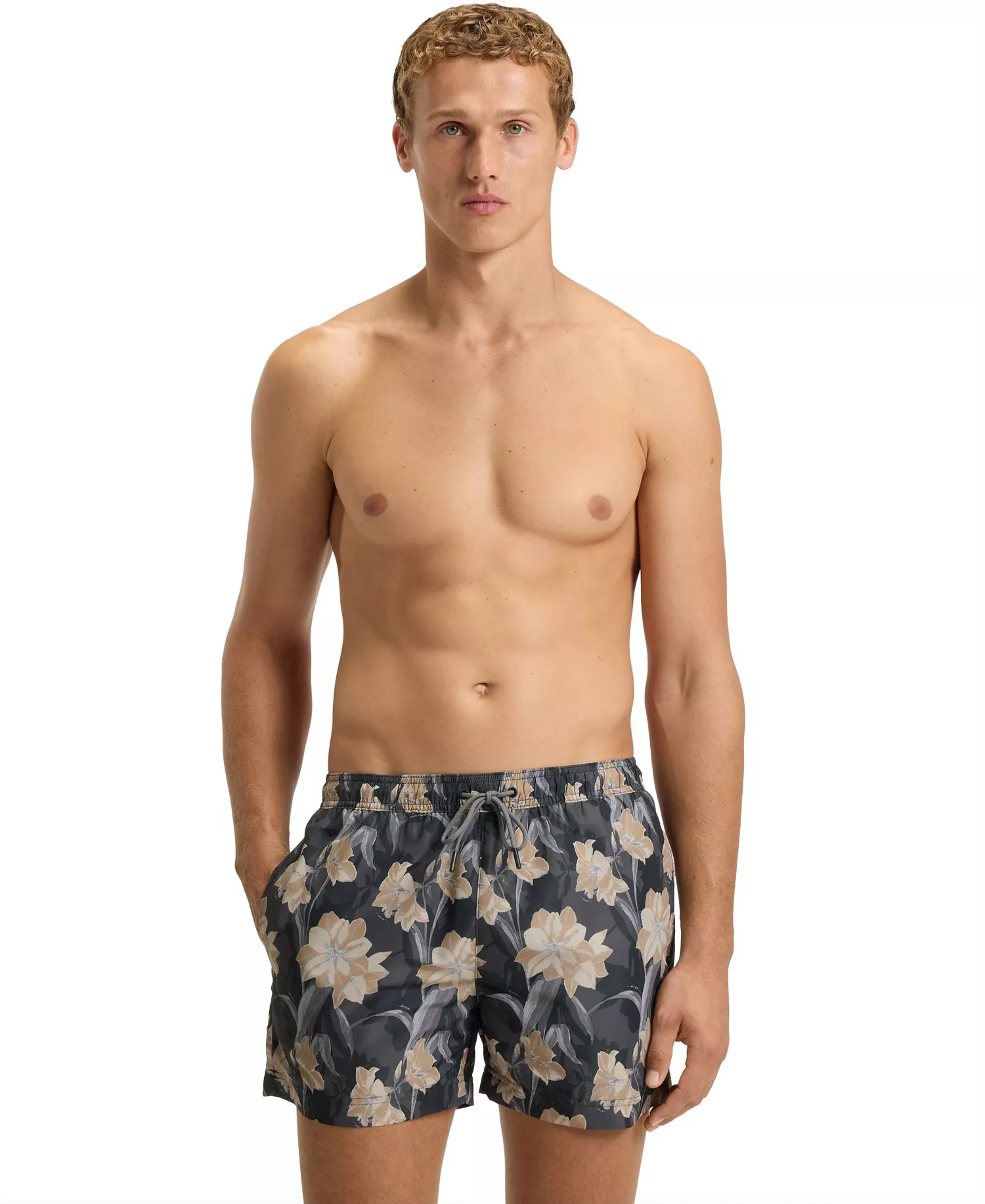 Men's Logo Detail Floral-Print Swim Shorts - Black - L