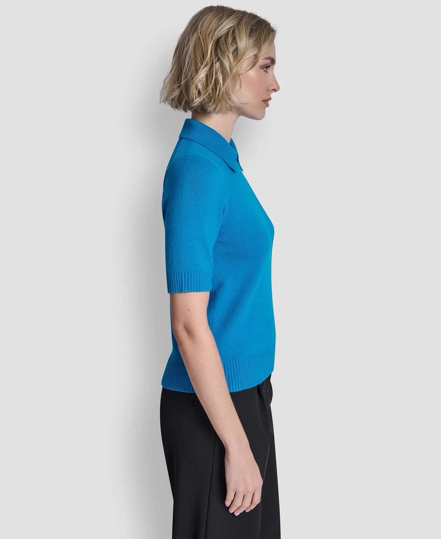 Women's Short-Sleeve Collared Sweater - Ocean Blue - L