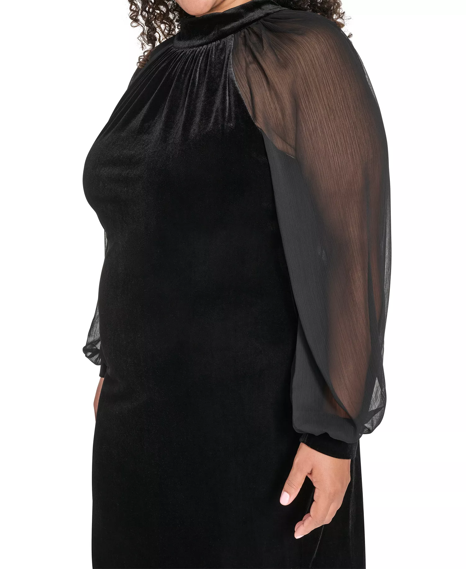 Plus Size Mock Neck Long Dress - Black - 18W