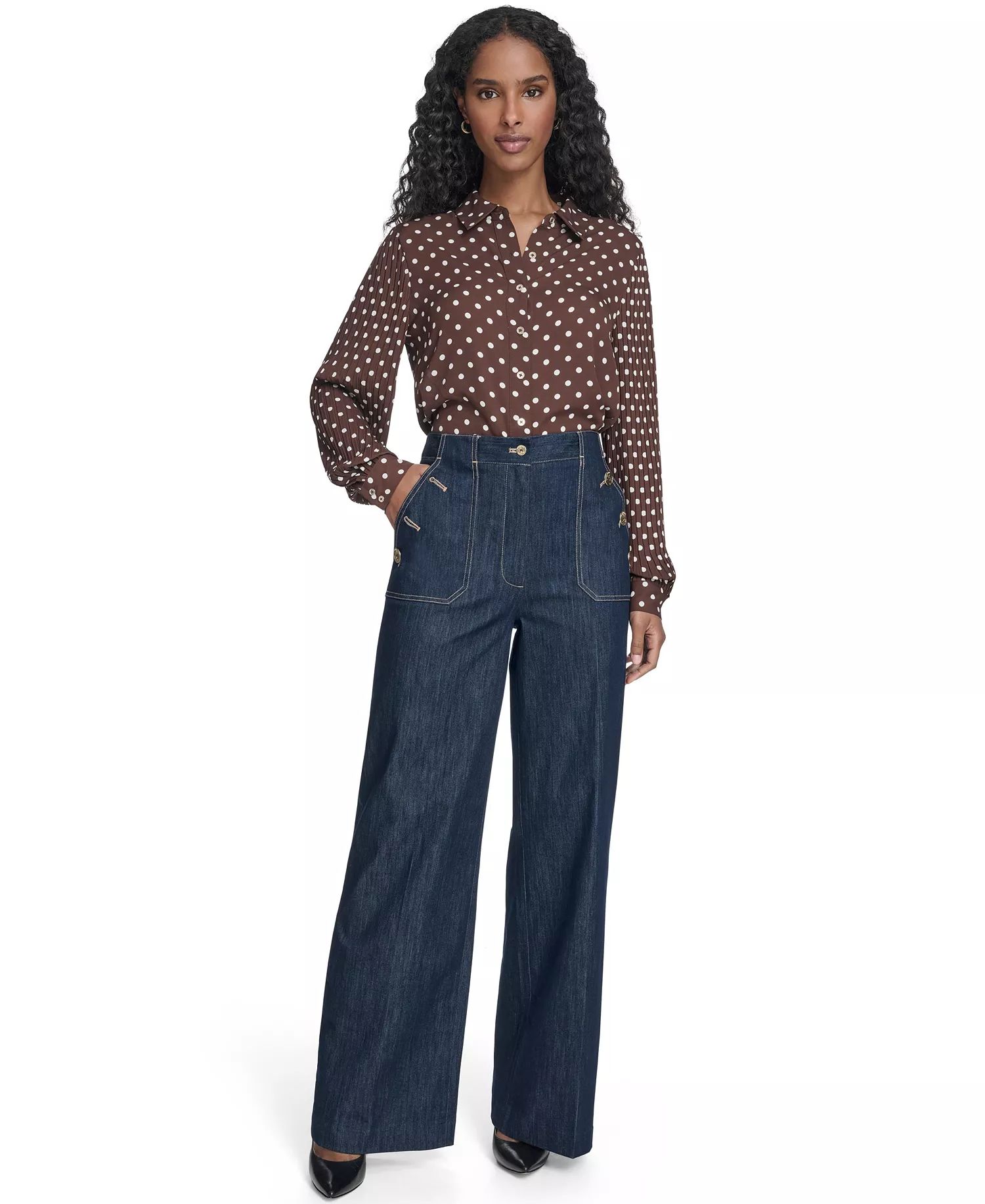 Women's High Rise Denim Sailor Pants - Navy - 10