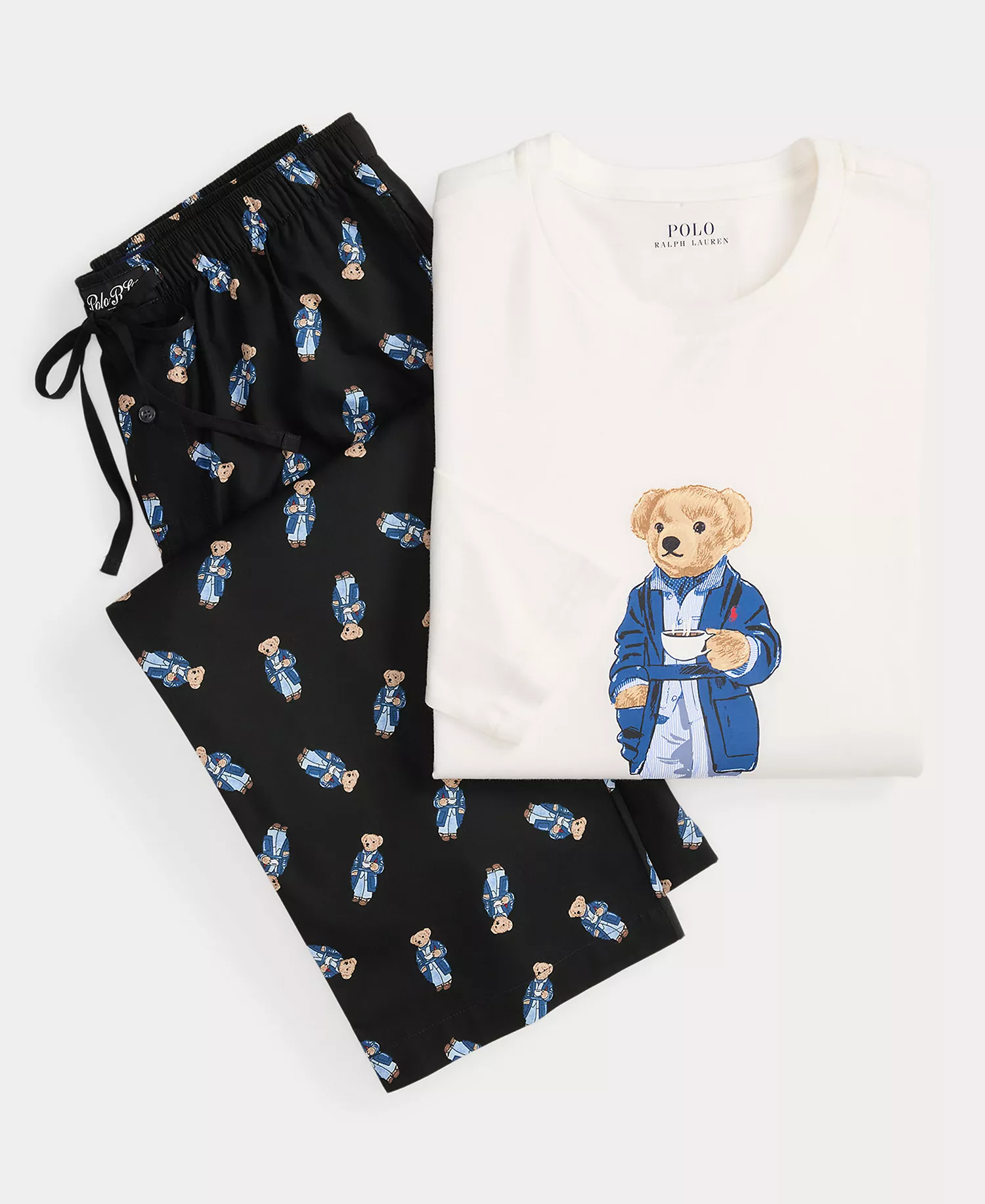 Men's Knit Long-Sleeve Crewneck T-Shirt and Pajama Pants, 2-Piece Set - White/Black - L