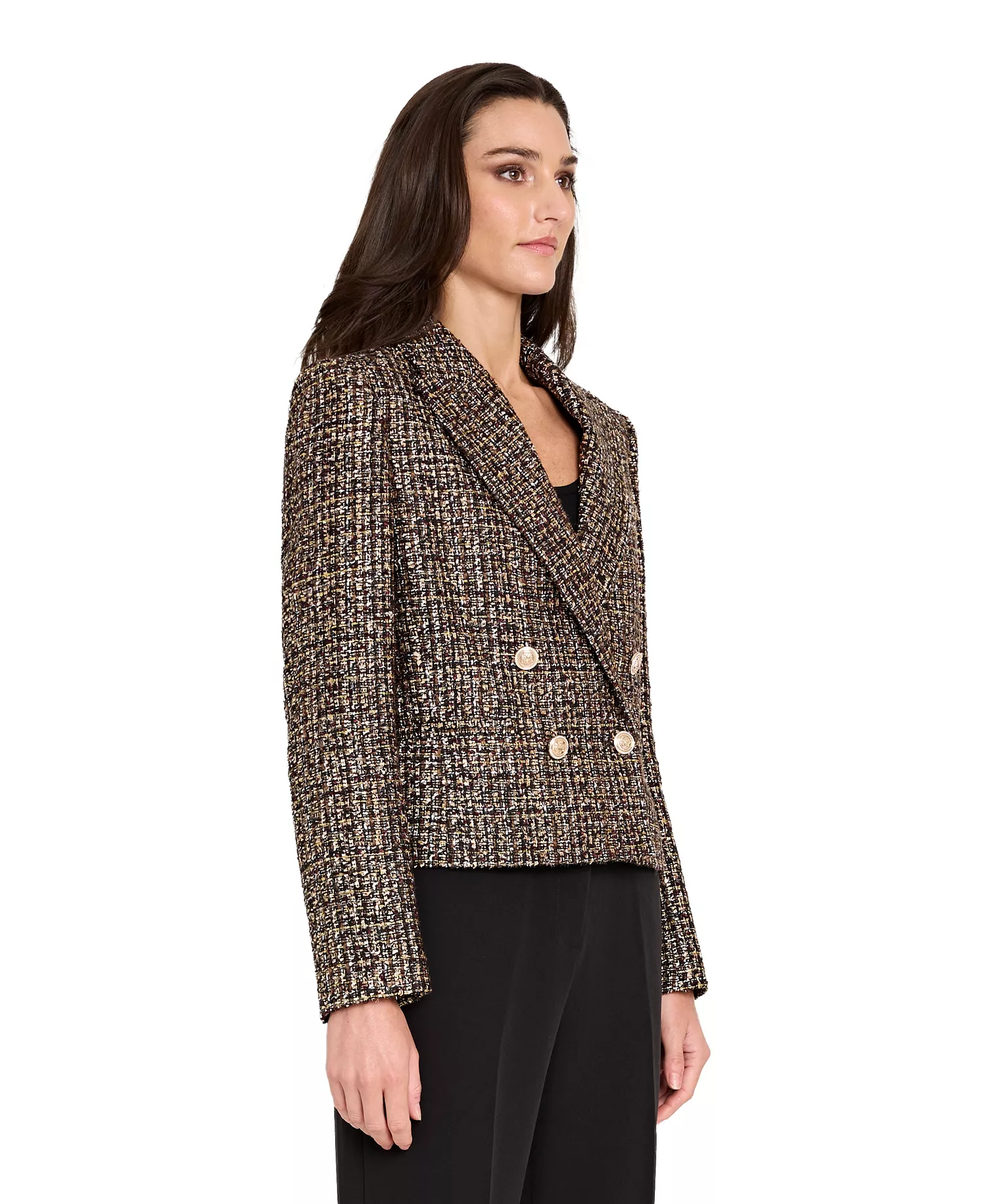 Women's Peak Lapel Collar 1-Button Cropped Jacket - Black/espresso - 14