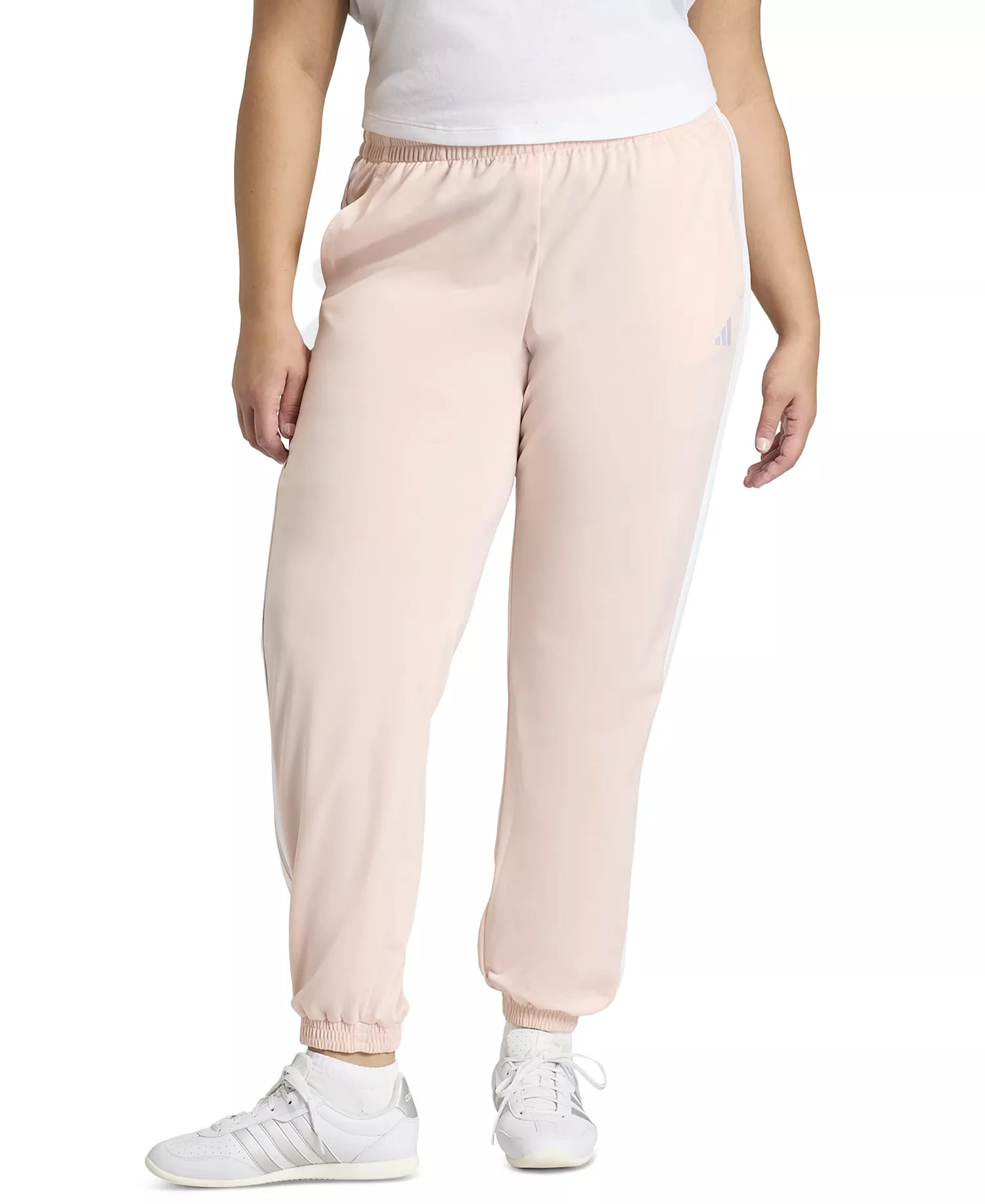 Plus Size Tricot 3-Stripes Track Pants - Black/Clear Pink - 1X