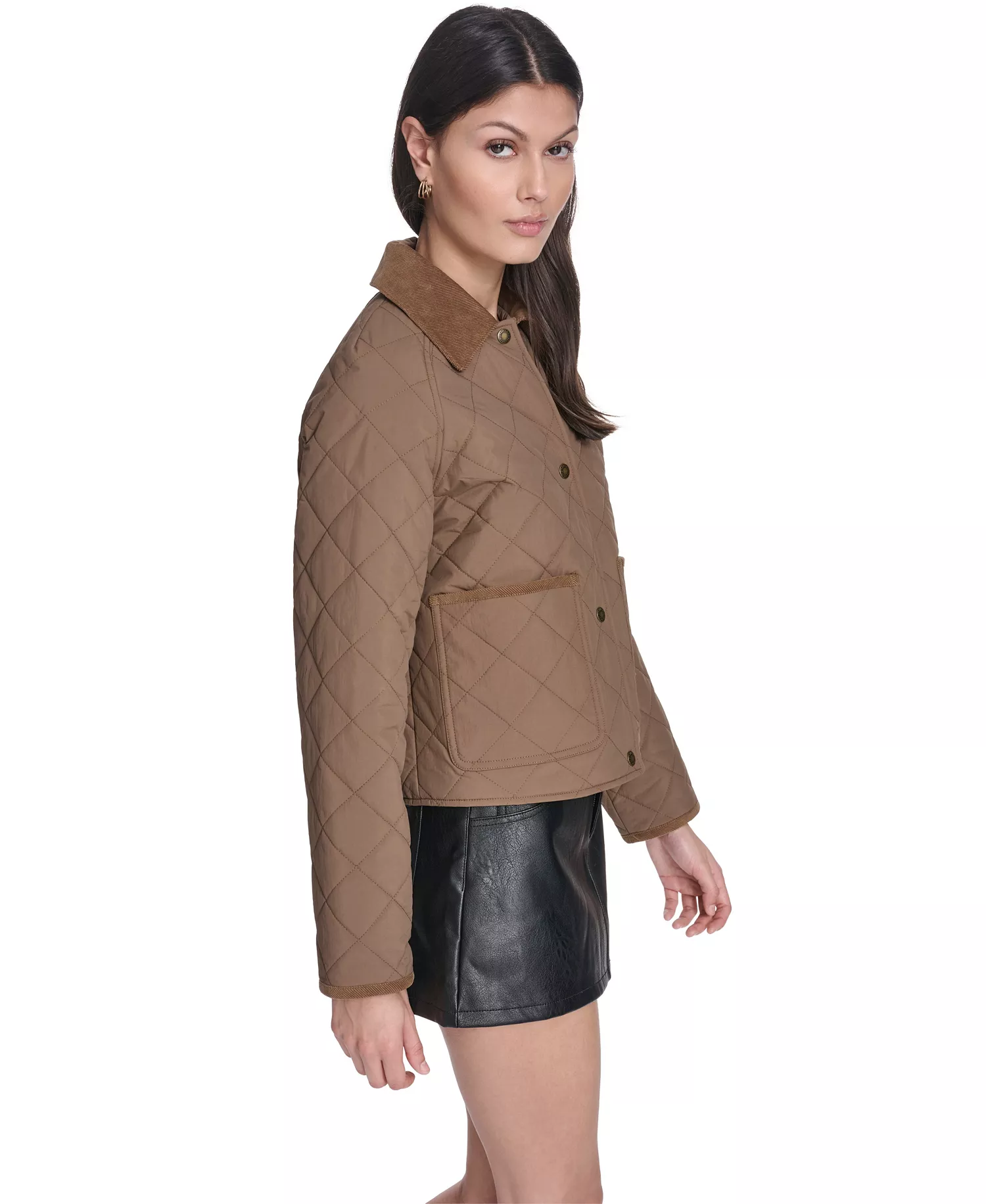 Women's Quilted Corduroy Collar Jacket - Bison - L