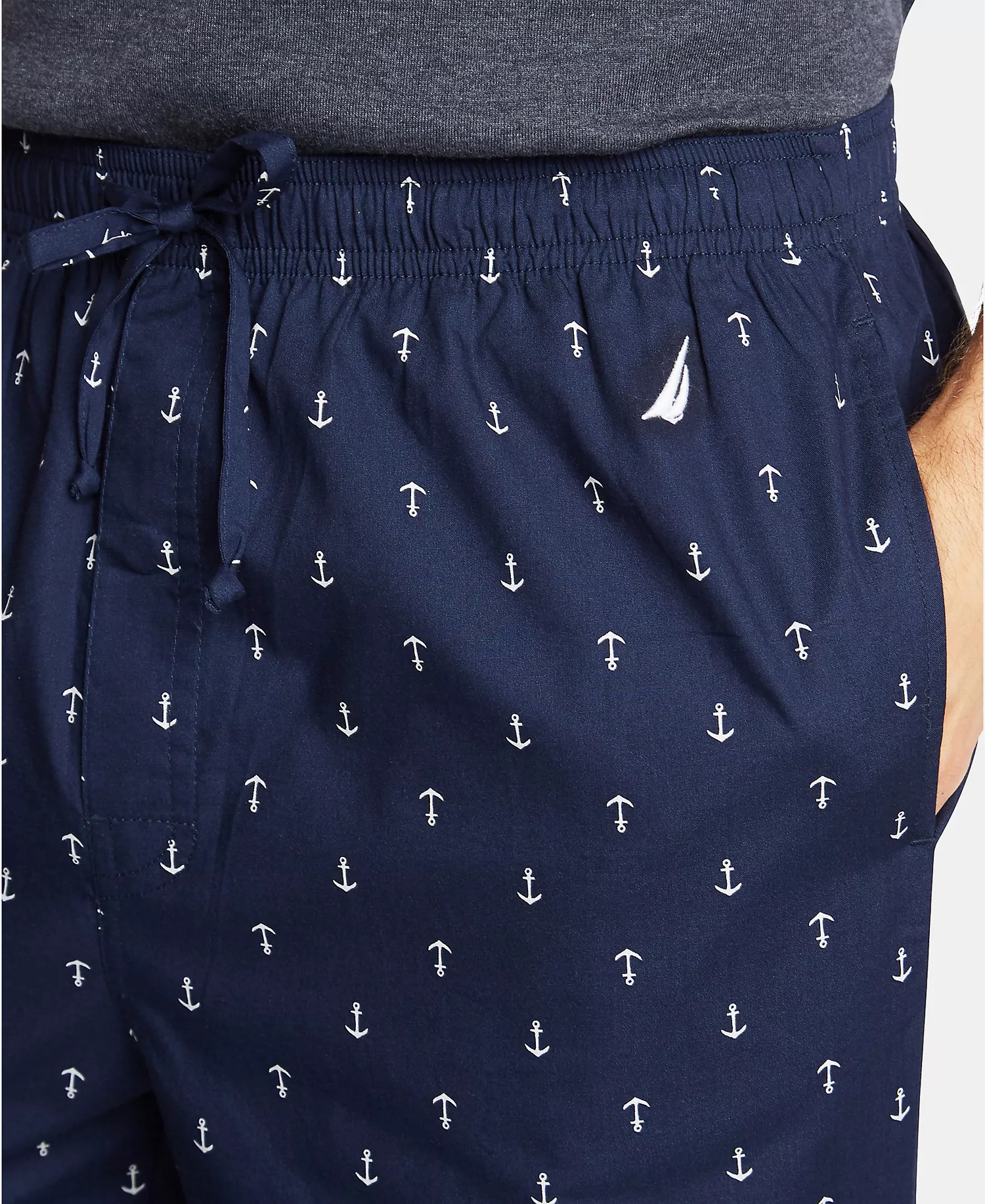 Men's Cotton Anchor-Print Pajama Pants - Maritime Navy - S