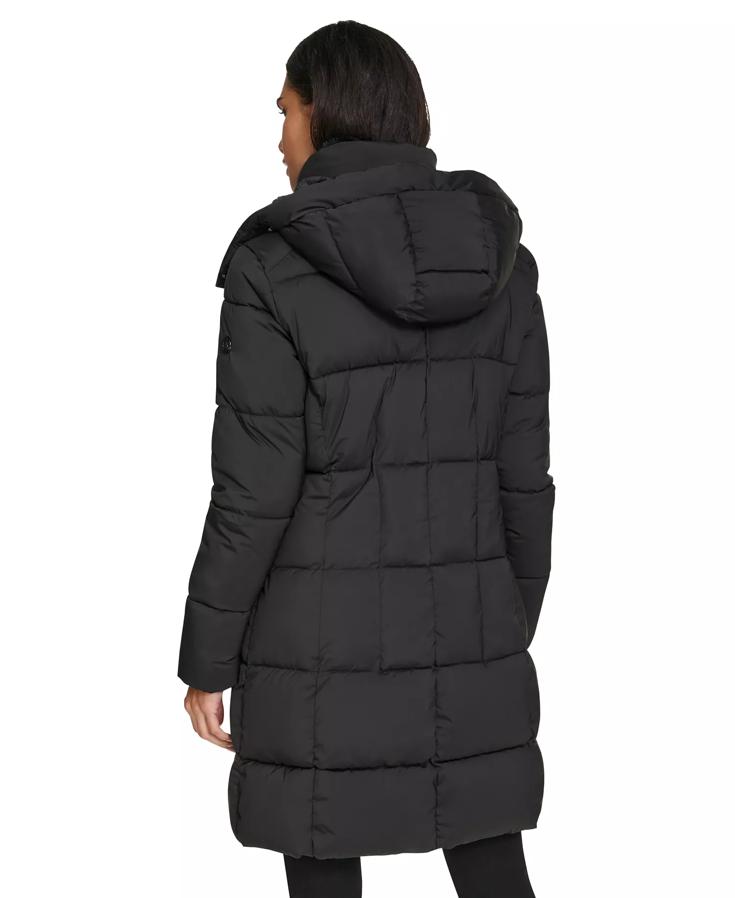 Women's Hooded Faux-Fur-Lined Midi Puffer Coat - Black - L