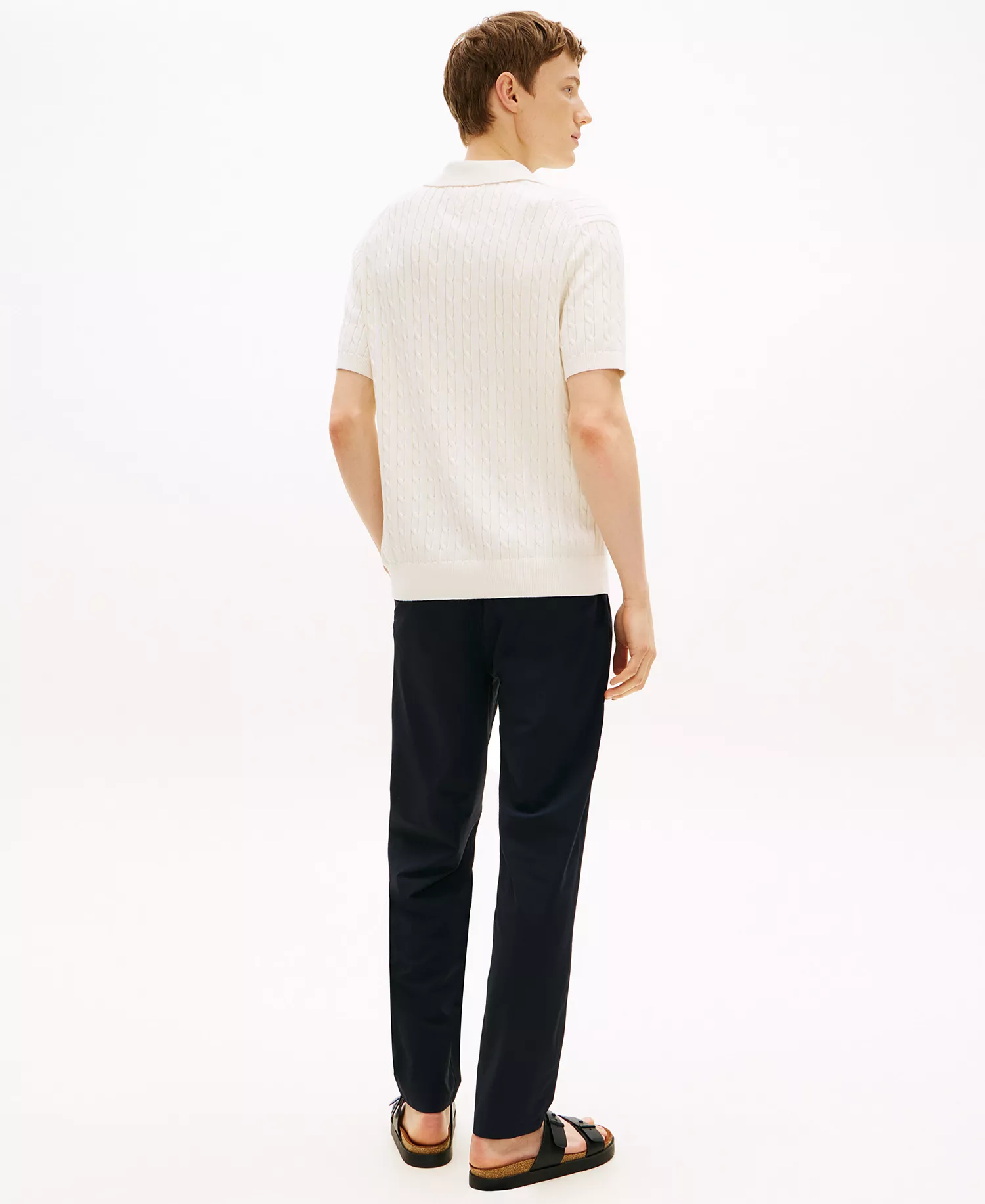 Men's Cable Knit Short-Sleeve Polo Shirt - Ivory Petal - L