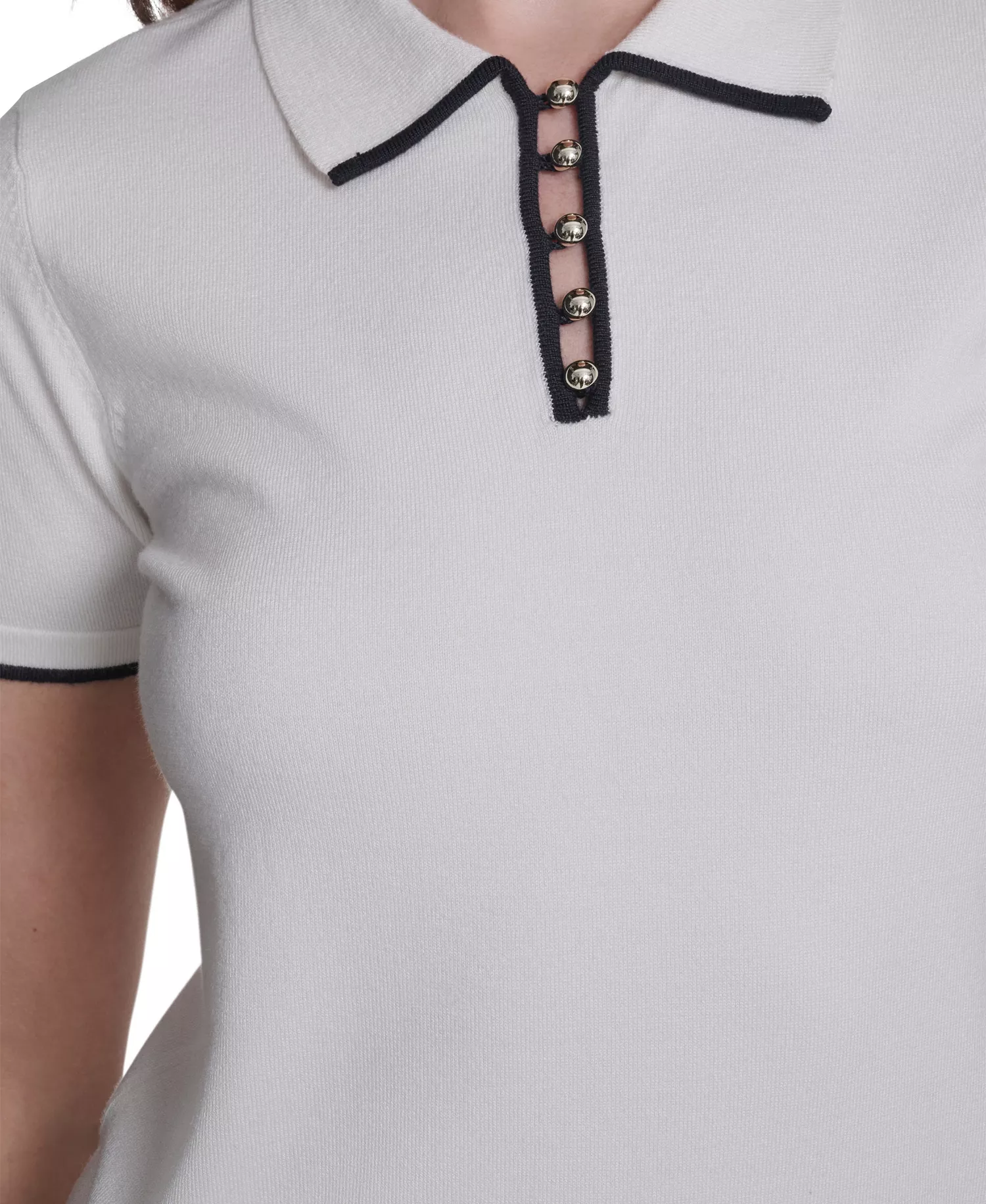 Women's Collared Tipped Polo Sweater - Bright White/Midnight - L