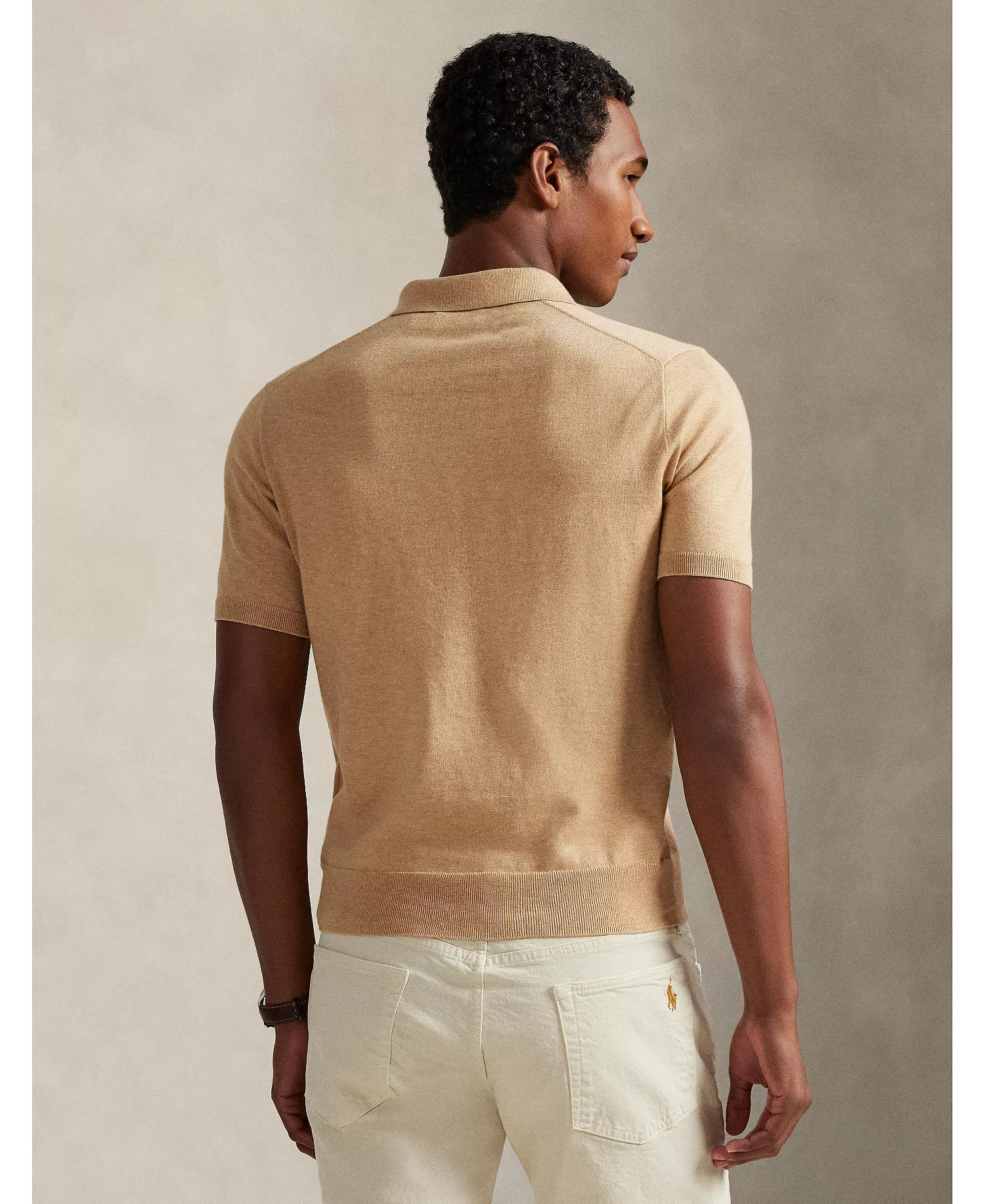 Men's Polo-Collar Sweater - Camel Melange - 2XL