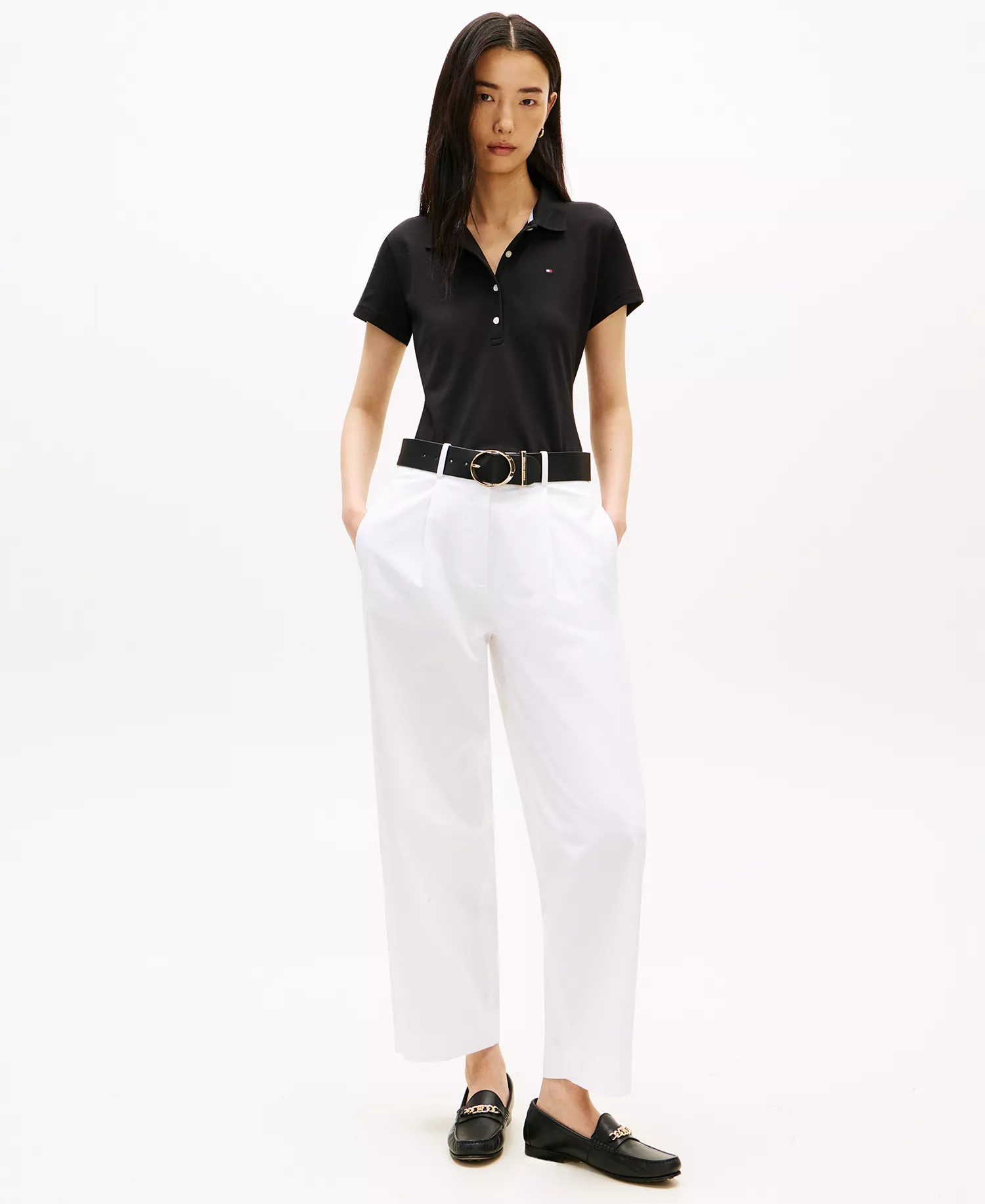 Women's Classic Pique Short-Sleeve Polo T-Shirt - Black - L